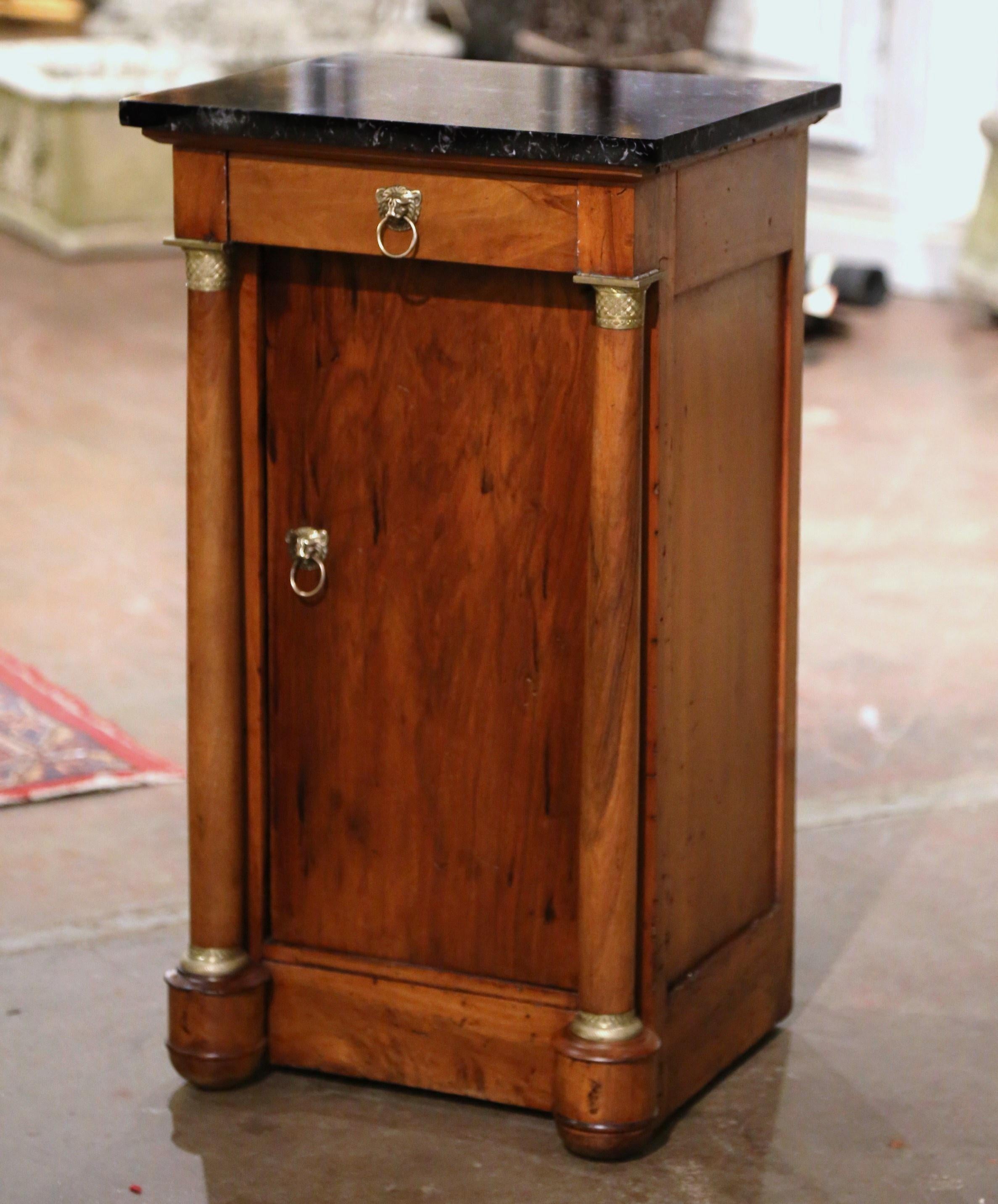 19th Century French Empire Mahogany and Marble Nightstand Bedside Table 1
