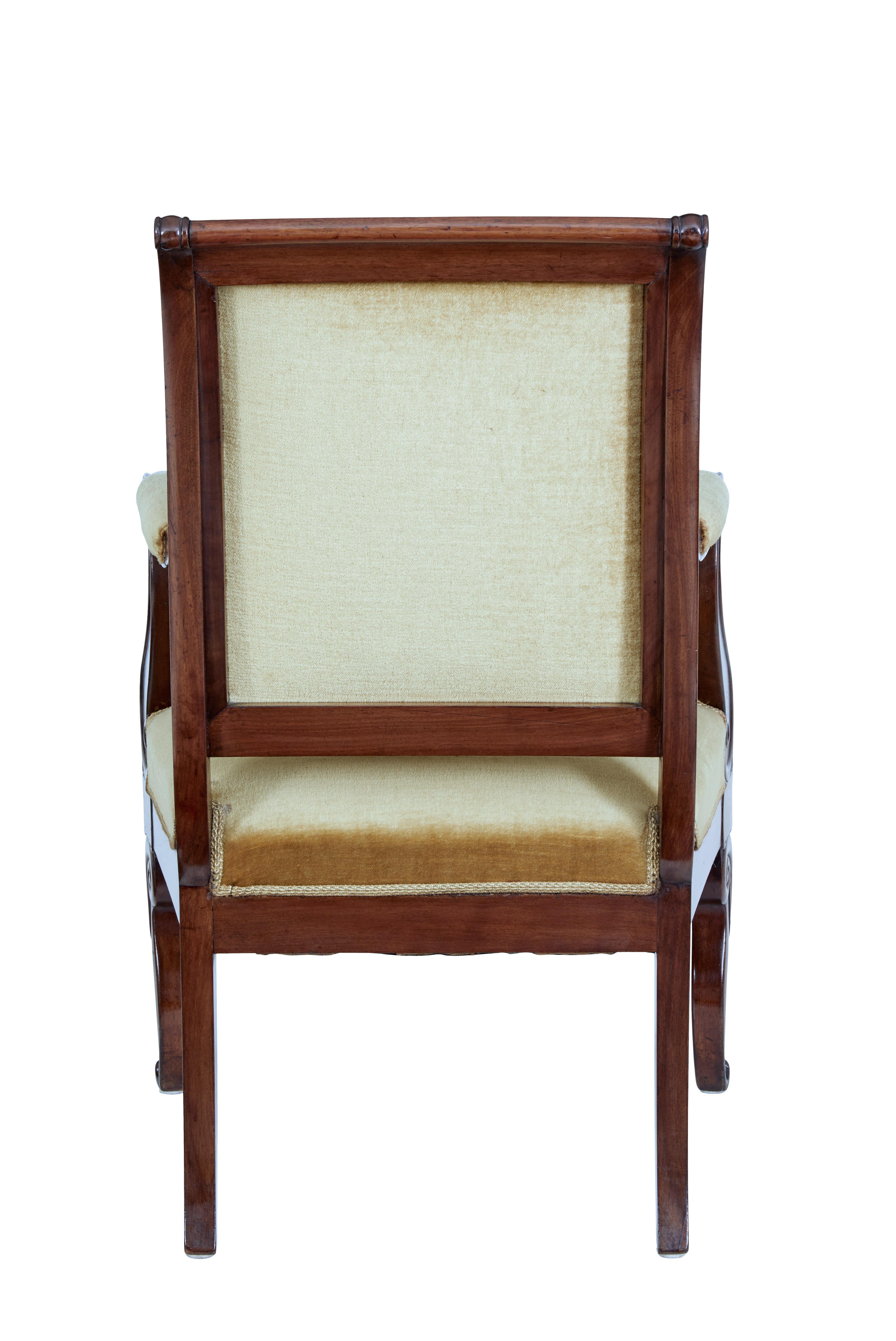 Carved 19th Century French Empire Mahogany Armchair