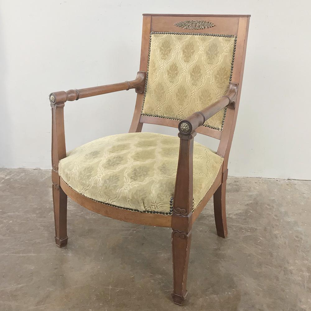 Hand-Crafted 19th Century French Empire Mahogany Armchair For Sale