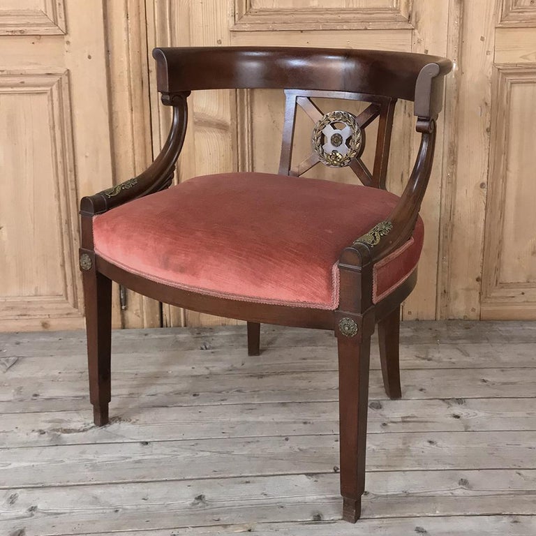 Bronze 19th Century French Empire Mahogany Armchair For Sale