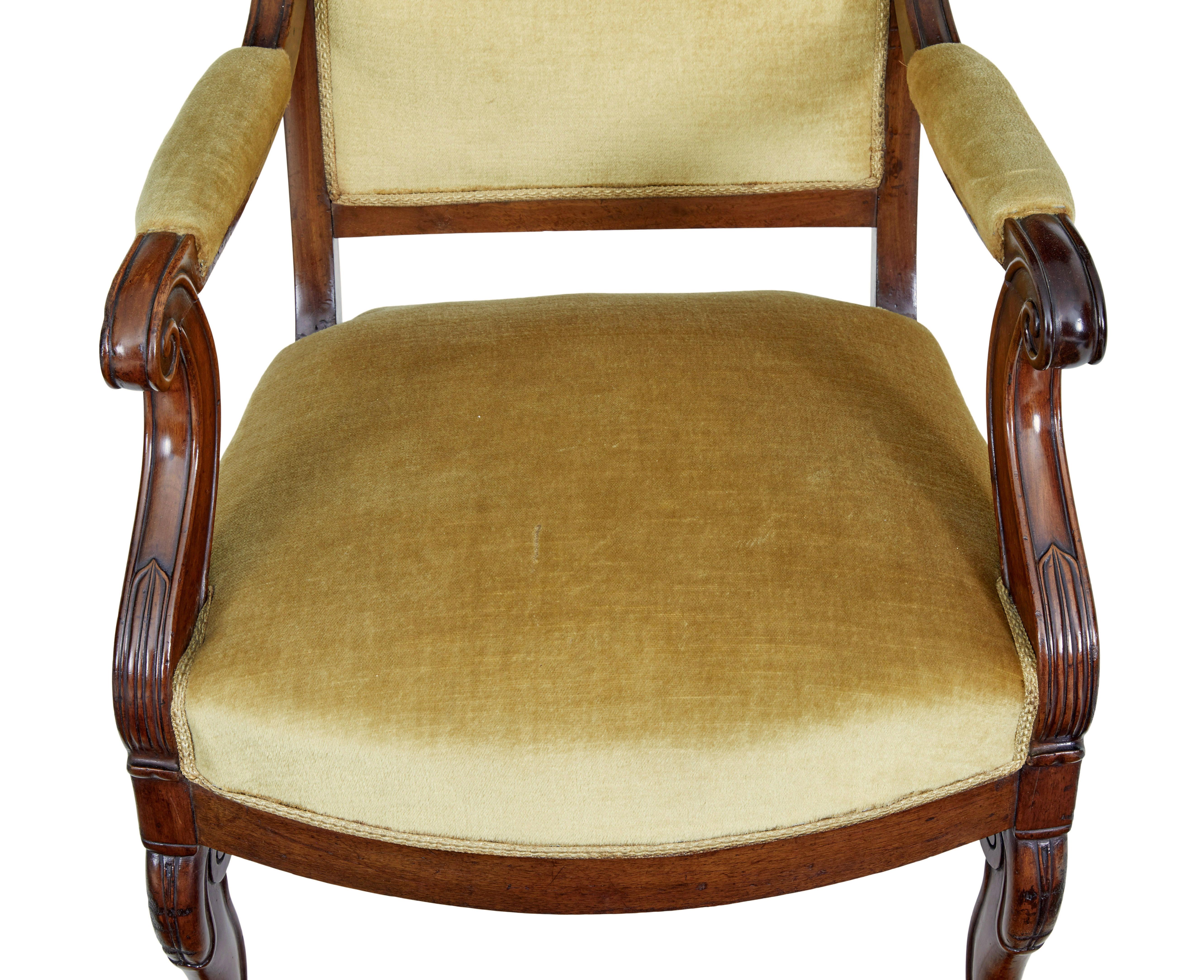 Fabric 19th century French empire mahogany armchair For Sale