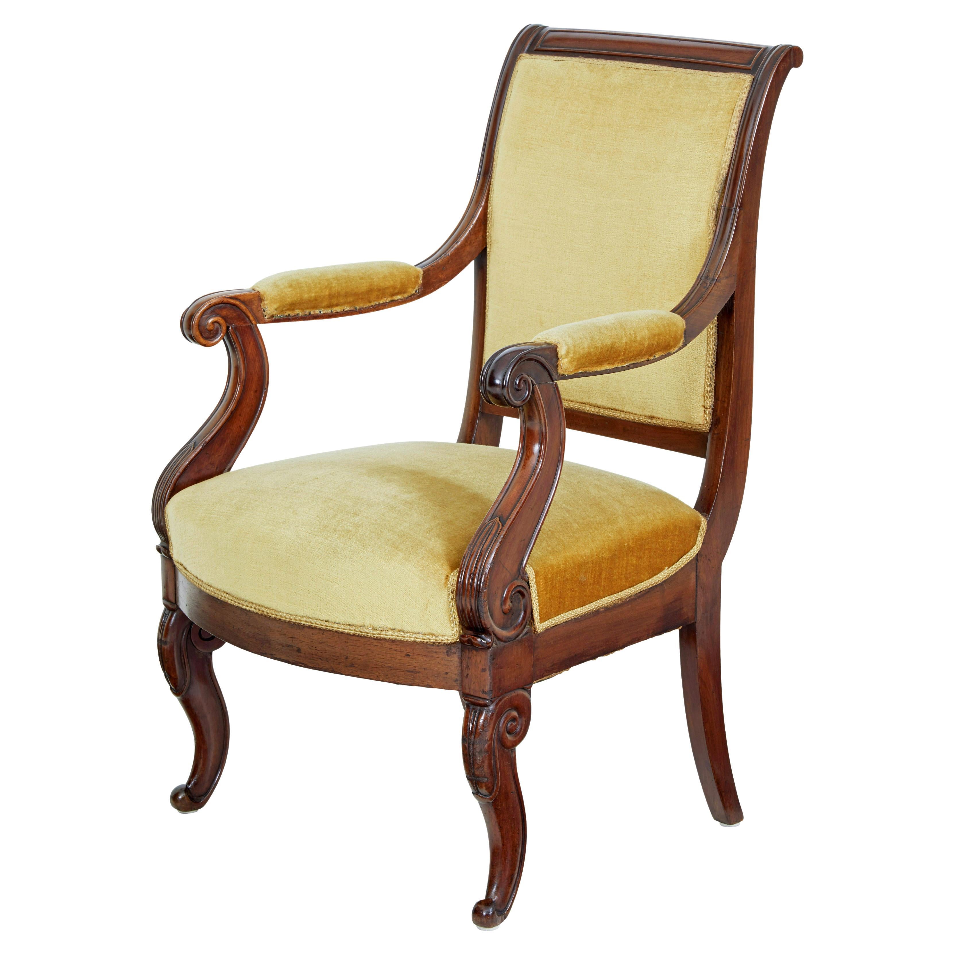 19th century French empire mahogany armchair For Sale