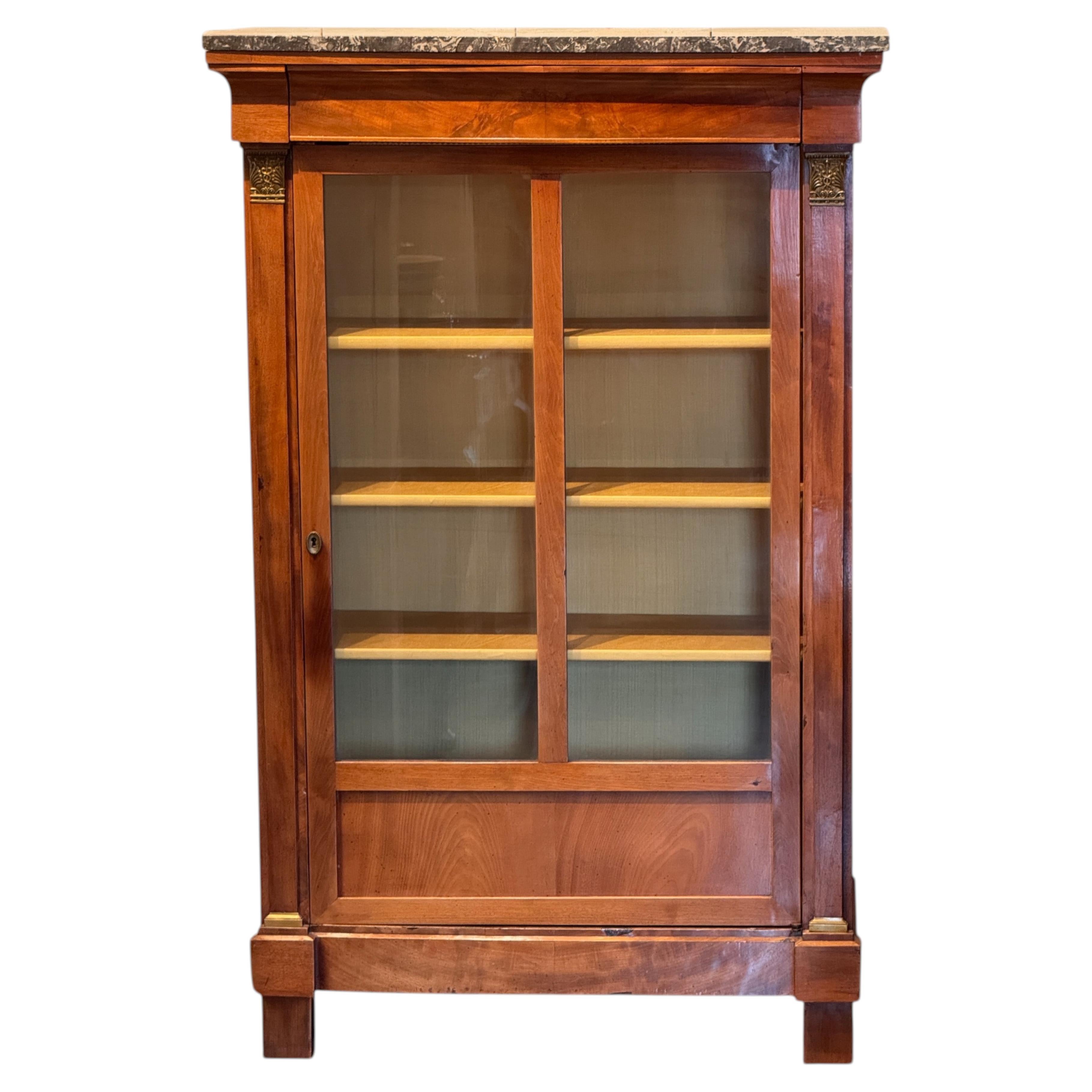 19th Century French Empire Mahogany Bibliothèque With Marble Top For Sale
