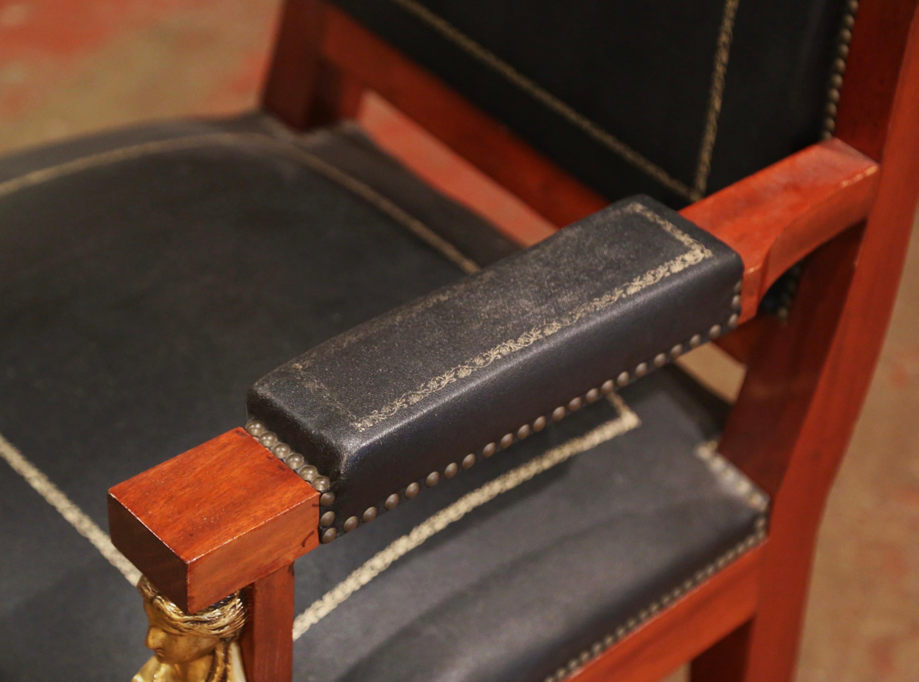 19th Century French Empire Mahogany, Bronze and Leather Desk Armchair 5