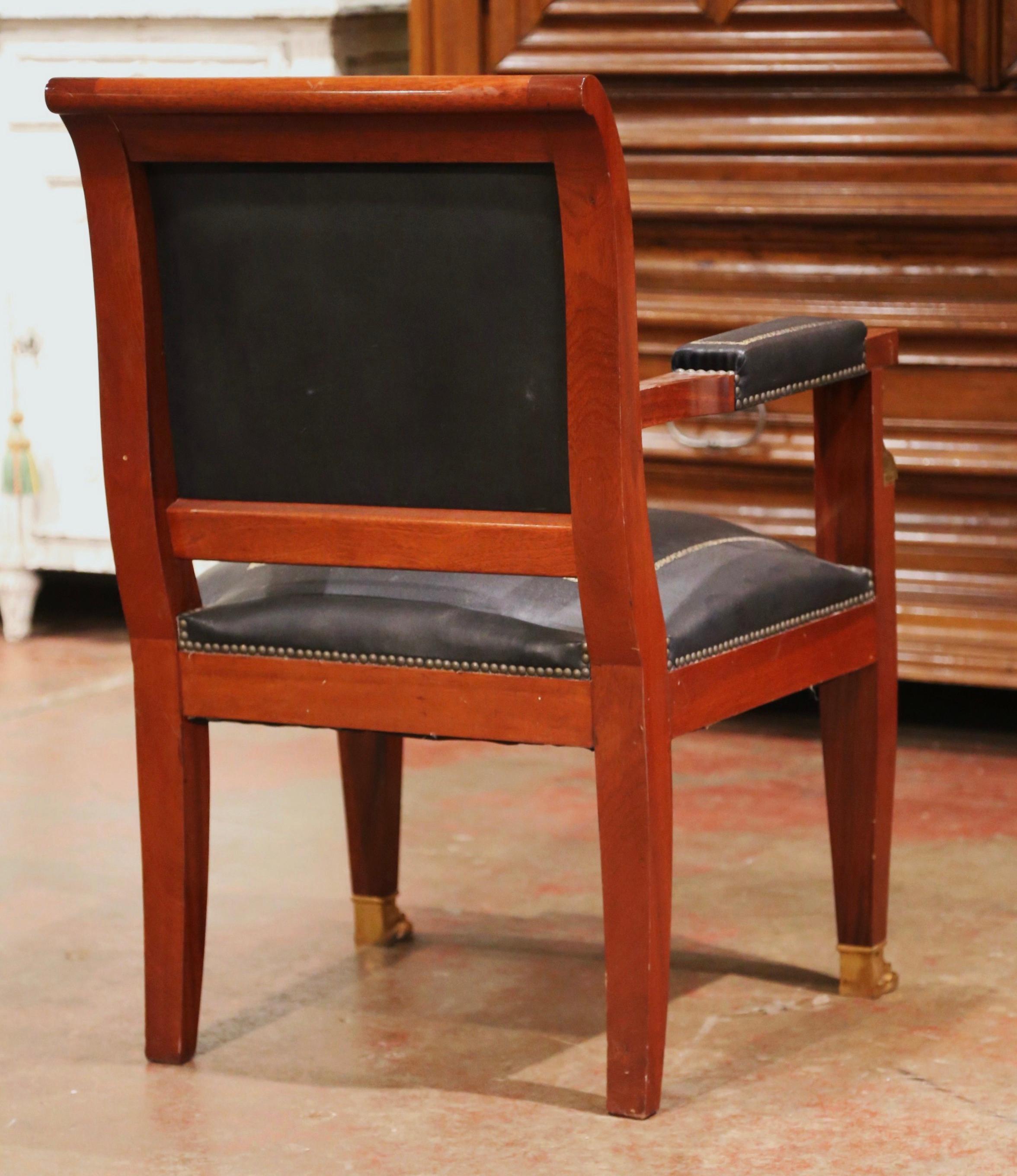 19th Century French Empire Mahogany, Bronze and Leather Desk Armchair 6