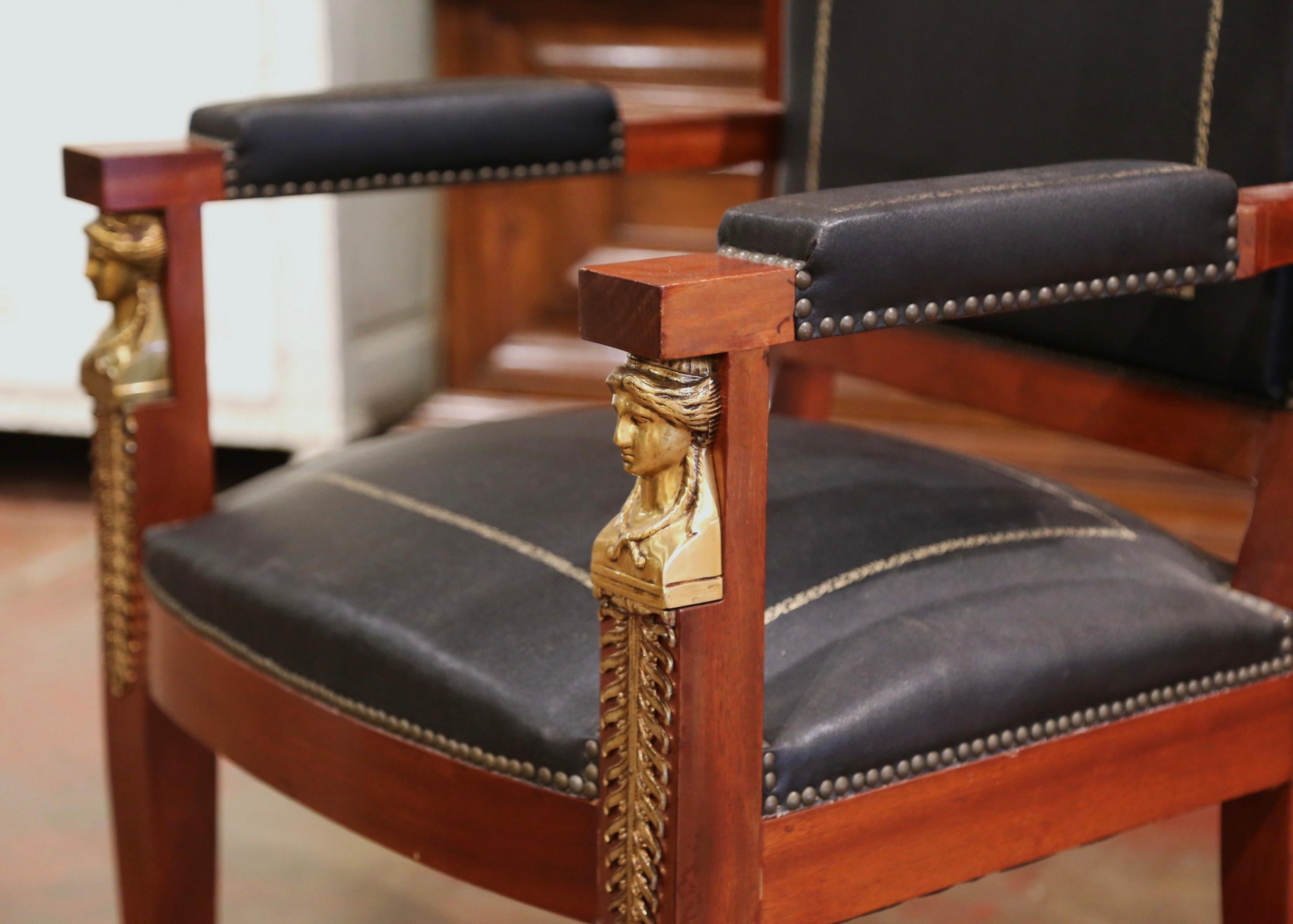 19th Century French Empire Mahogany, Bronze and Leather Desk Armchair 2