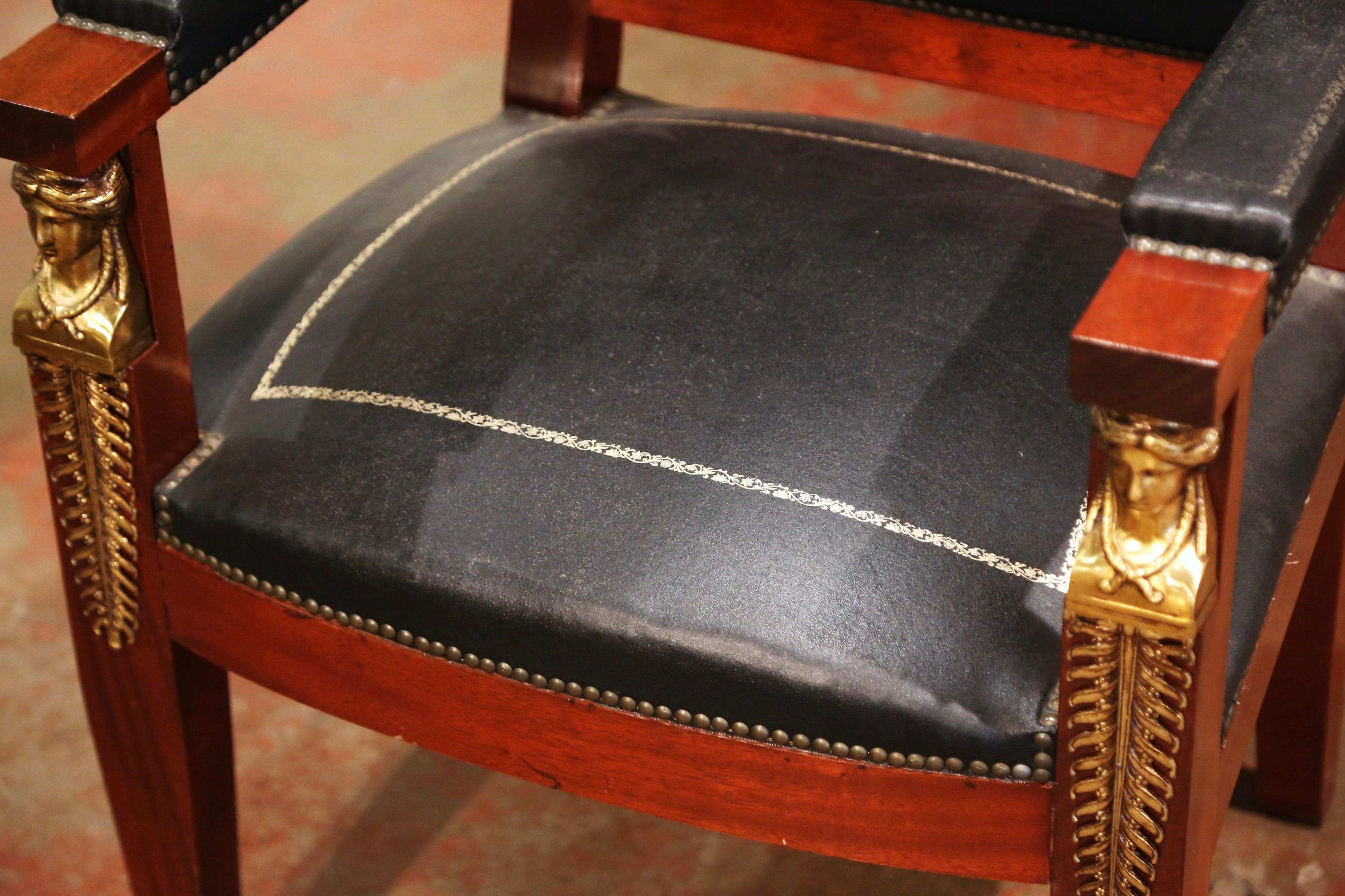 19th Century French Empire Mahogany, Bronze and Leather Desk Armchair 3