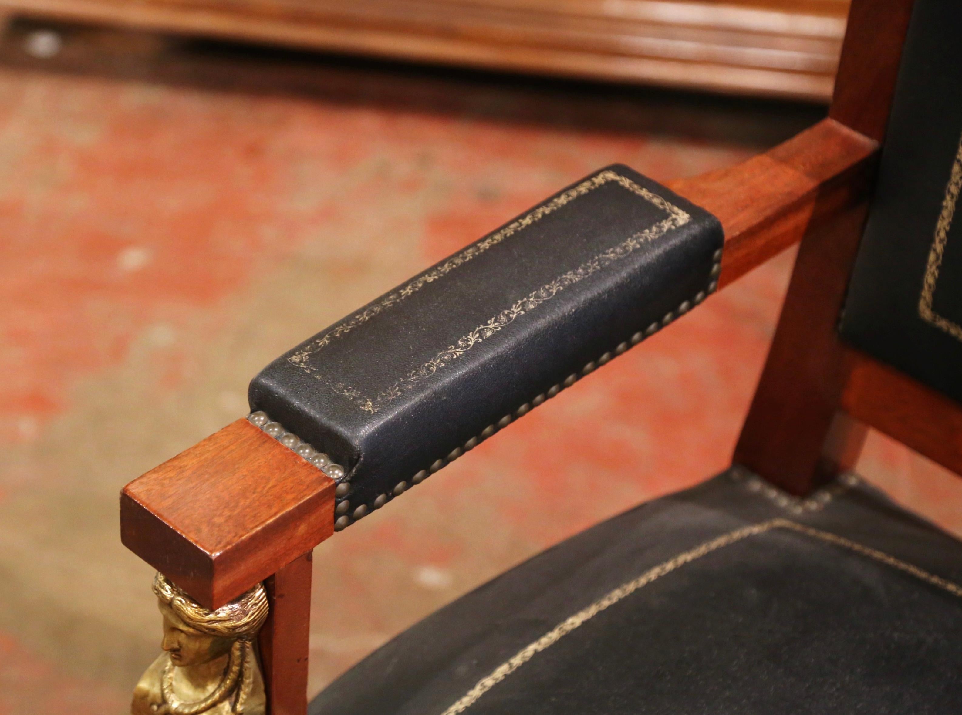 19th Century French Empire Mahogany, Bronze and Leather Desk Armchair 4