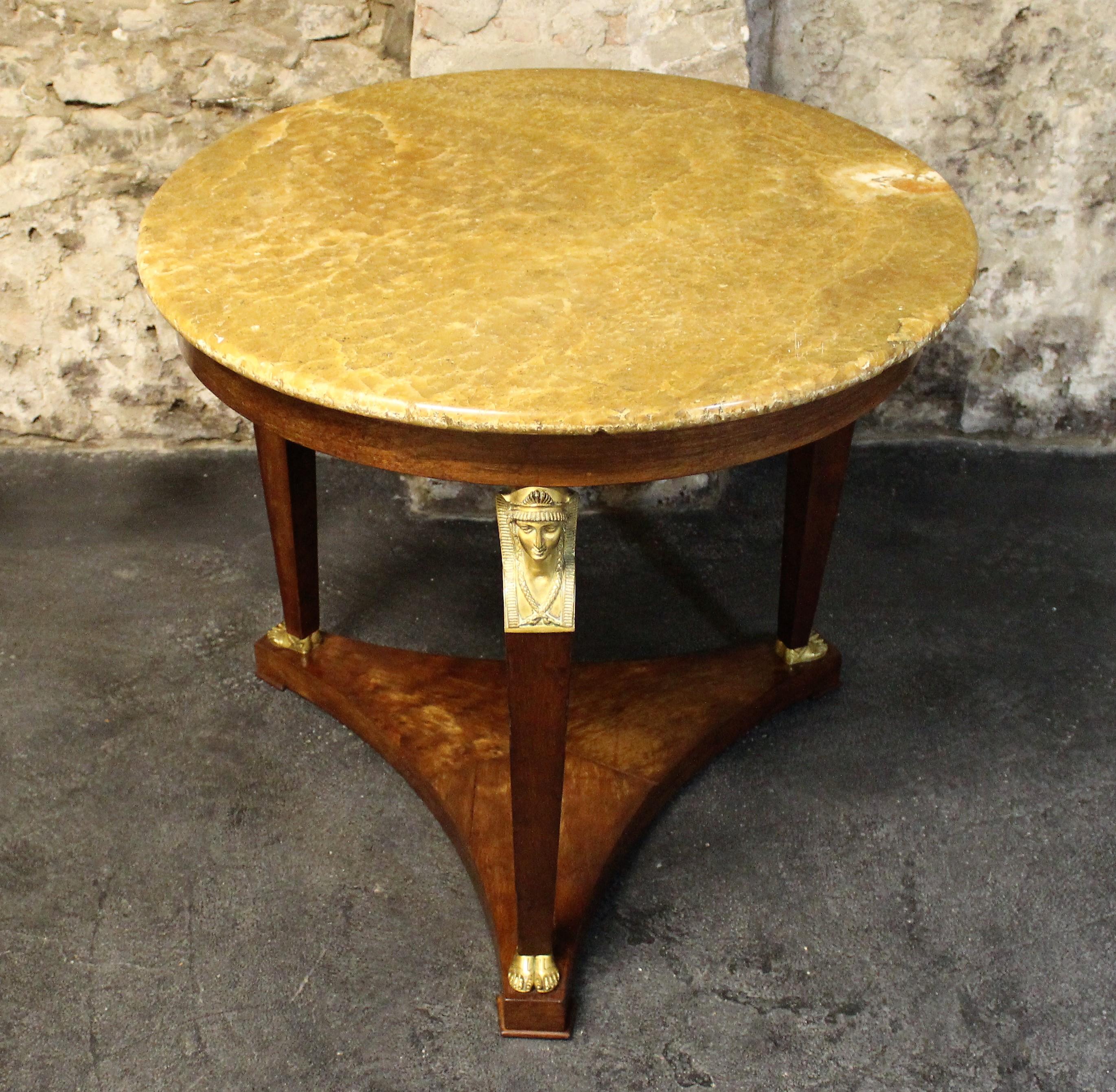 19th Century, French Empire Mahogany Center Table with Gilt Bronze Caryatids In Good Condition In Hamilton, Ontario