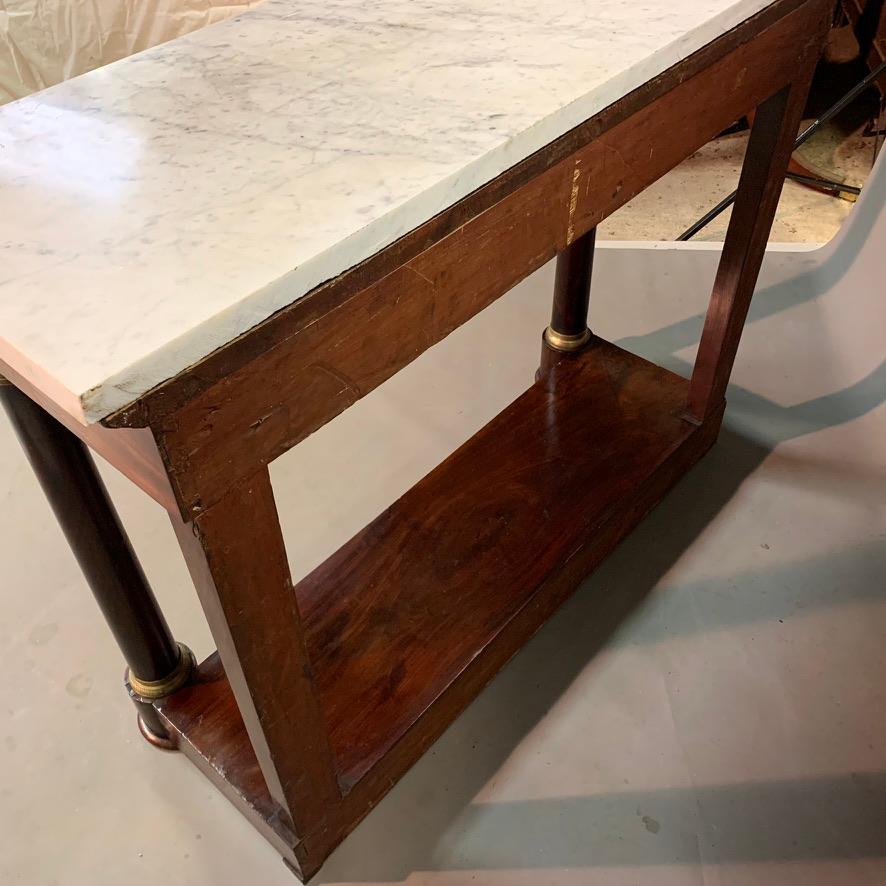 19th Century French Empire Mahogany Console Table with Marble Top and Brasses 3