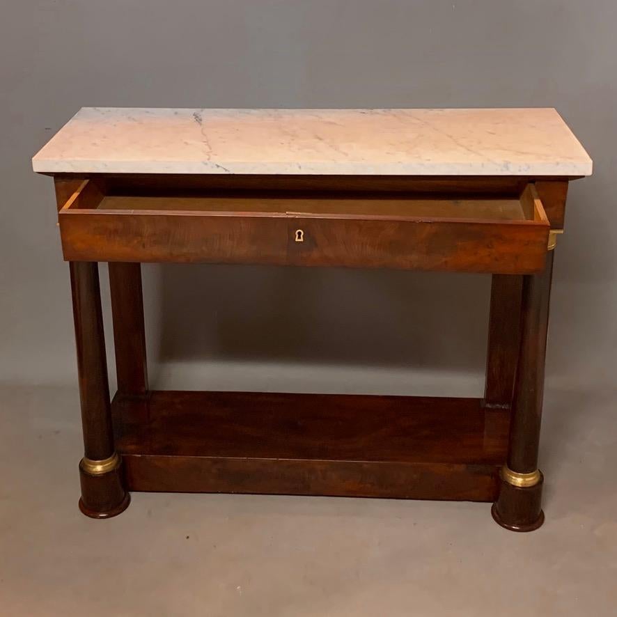 19th Century French Empire Mahogany Console Table with Marble Top and Brasses 4