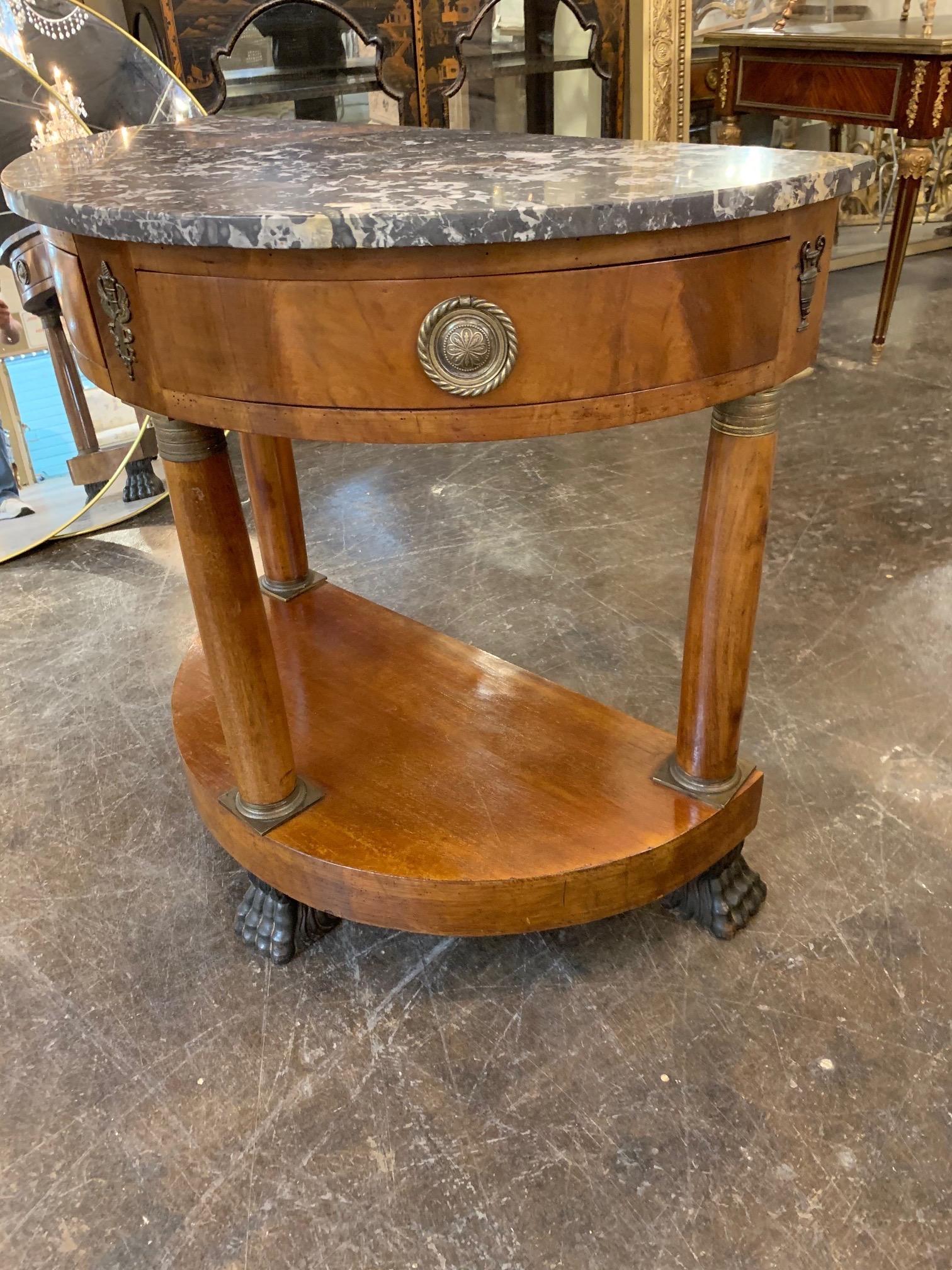 Marble 19th Century French Empire Mahogany Demilune Side Table For Sale