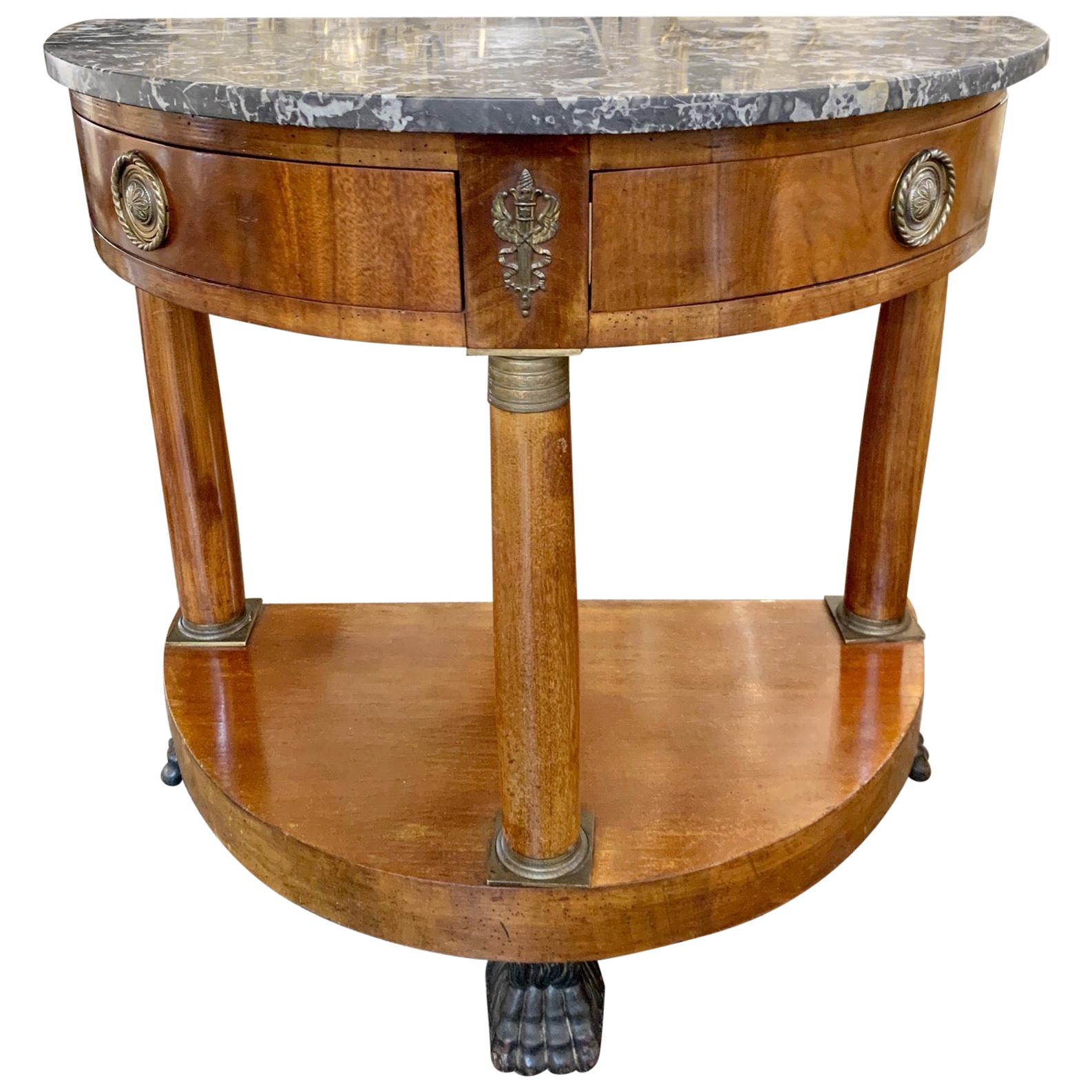 19th Century French Empire Mahogany Demilune Side Table For Sale