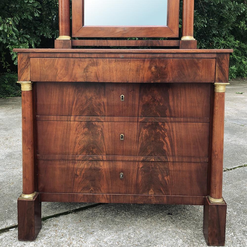 Gilt 19th Century French Empire Mahogany Dresser with Mirror For Sale