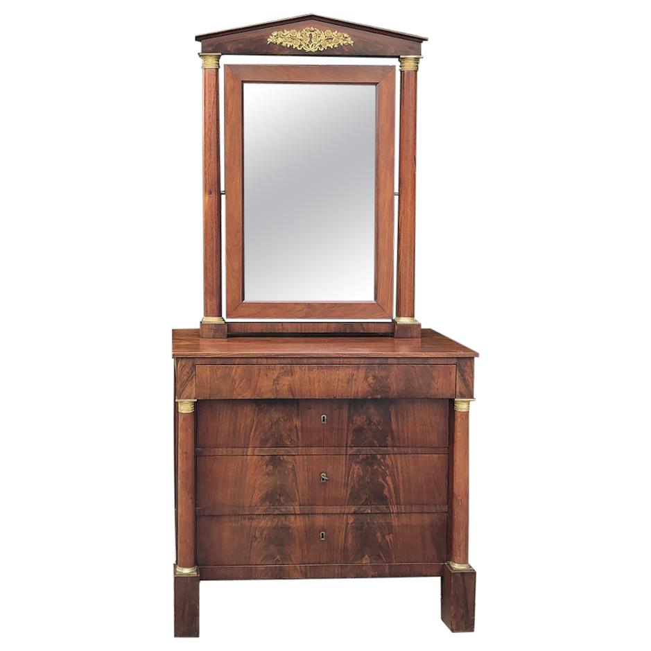 19th Century French Empire Mahogany Dresser with Mirror For Sale