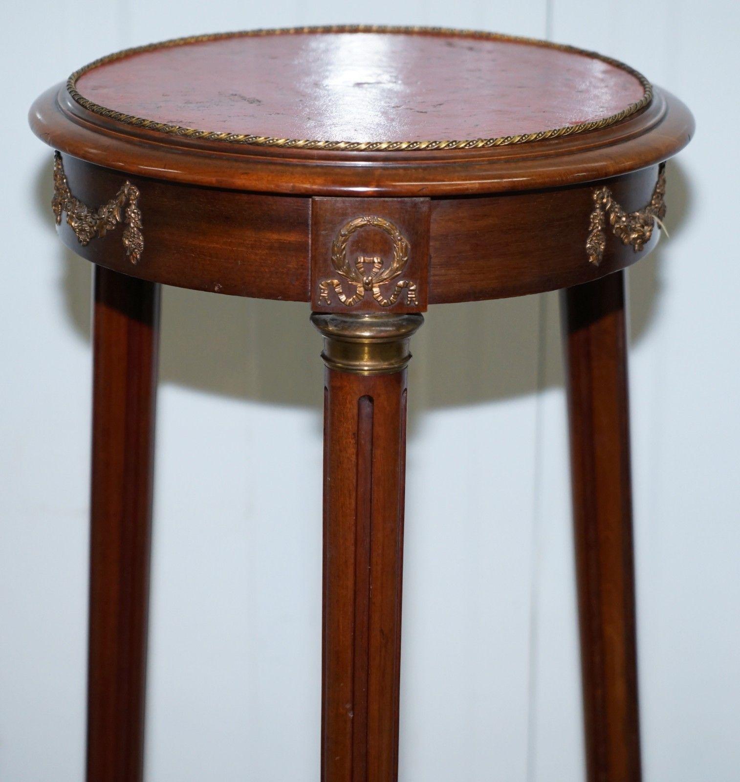 French Provincial 19th Century French Empire Hardwood Jardinière Bust Pot Stand Leather Top Brass