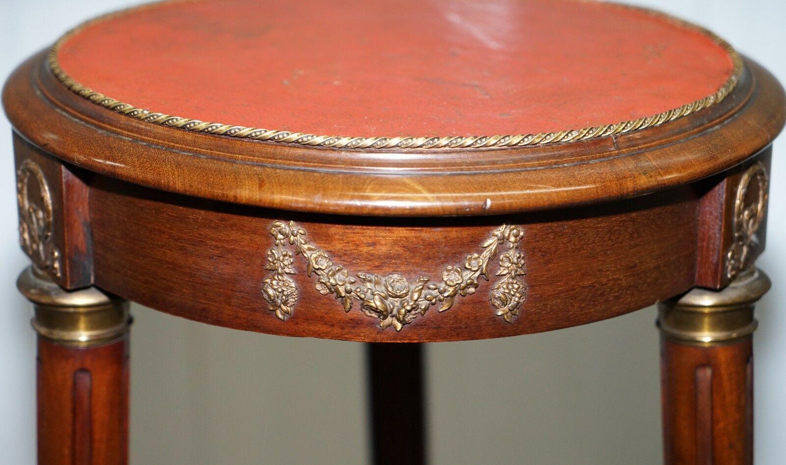 Hand-Crafted 19th Century French Empire Hardwood Jardinière Bust Pot Stand Leather Top Brass