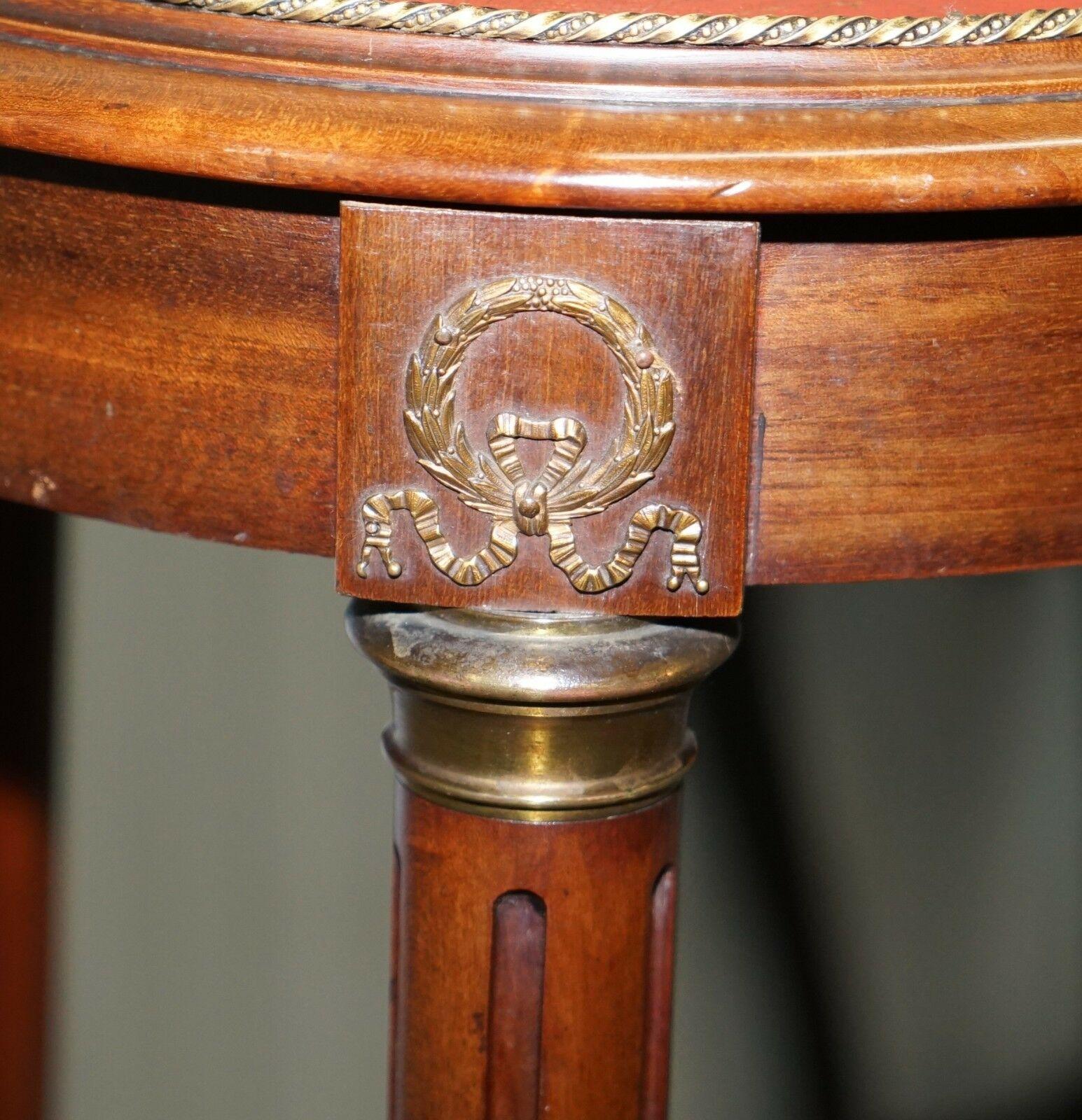 19th Century French Empire Hardwood Jardinière Bust Pot Stand Leather Top Brass 1