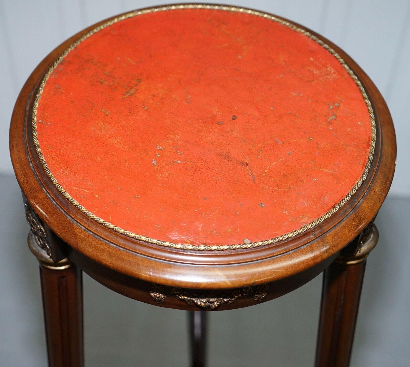 19th Century French Empire Hardwood Jardinière Bust Pot Stand Leather Top Brass 2