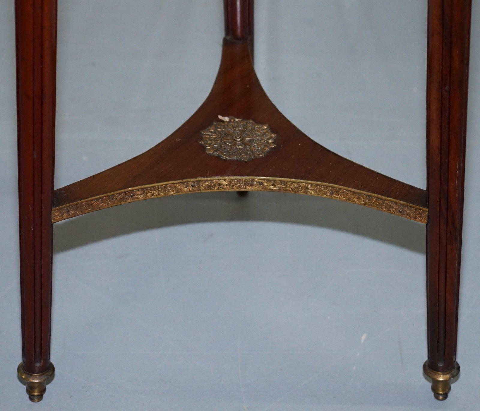 19th Century French Empire Hardwood Jardinière Bust Pot Stand Leather Top Brass 5
