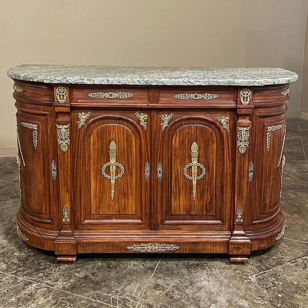 Hand-Crafted 19th Century French Empire Mahogany Marble Top Buffet For Sale