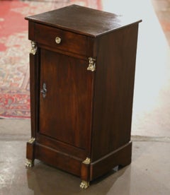 19th Century French Empire Mahogany Nightstand Bedside Table with Bronze Mounts