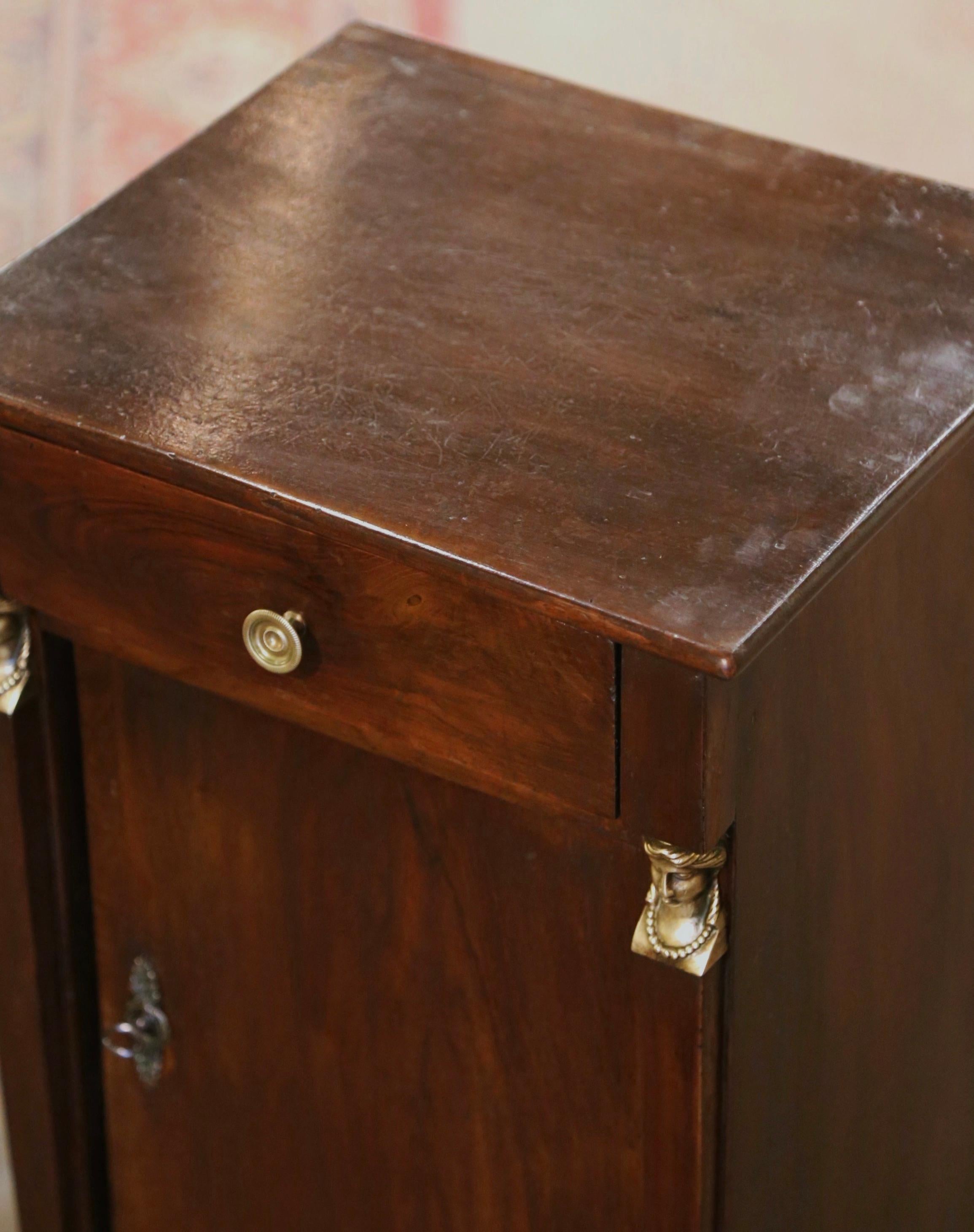 Hand-Crafted 19th Century French Empire Mahogany Nightstand Bedside Table with Bronze Mounts
