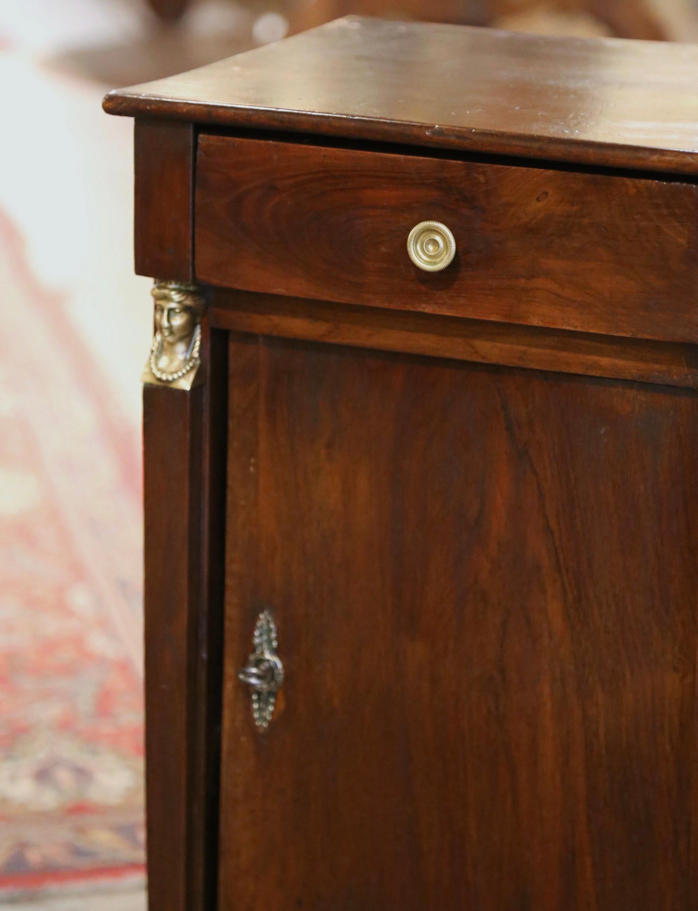 19th Century French Empire Mahogany Nightstand Bedside Table with Bronze Mounts In Excellent Condition In Dallas, TX