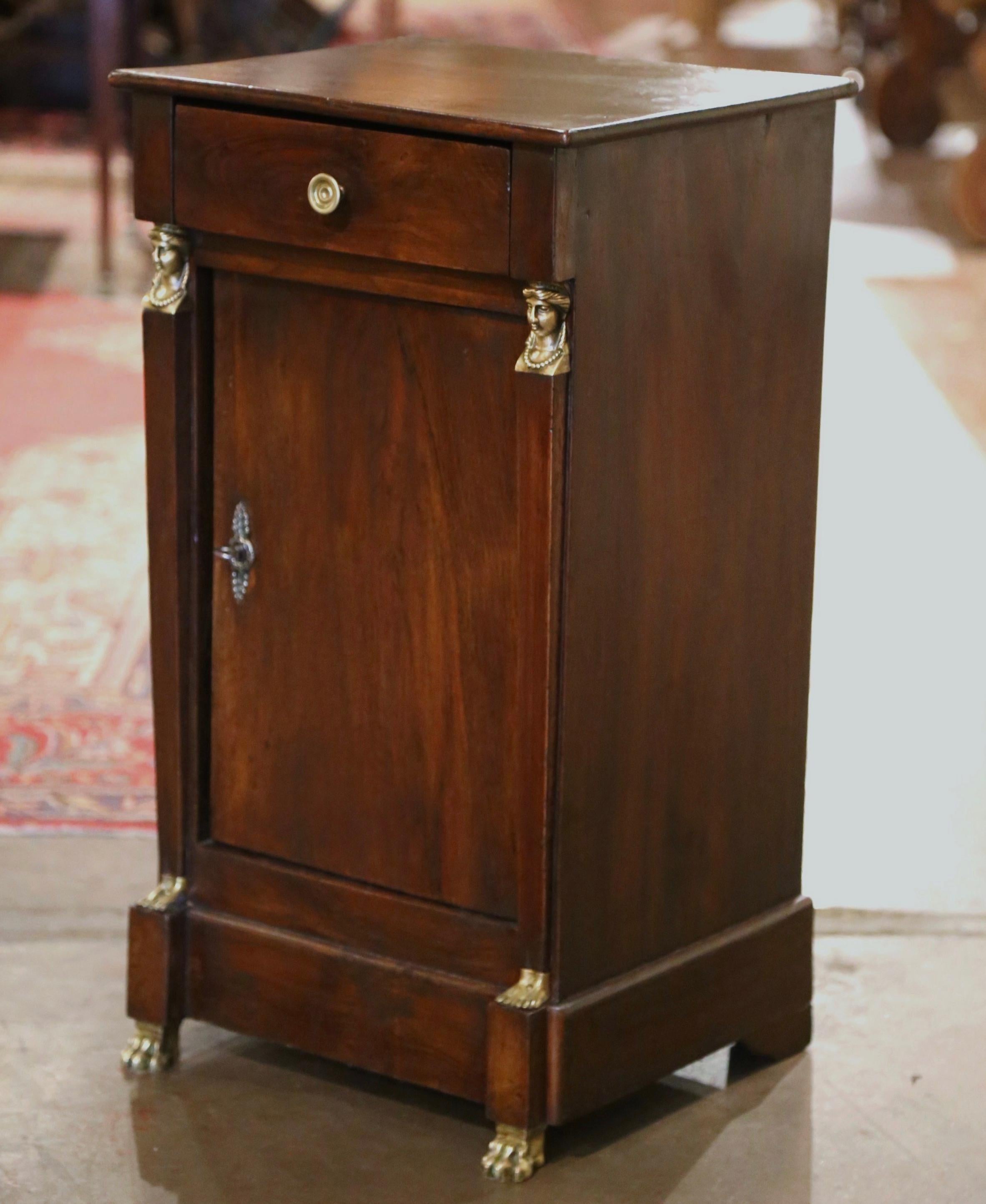 19th Century French Empire Mahogany Nightstand Bedside Table with Bronze Mounts For Sale 1
