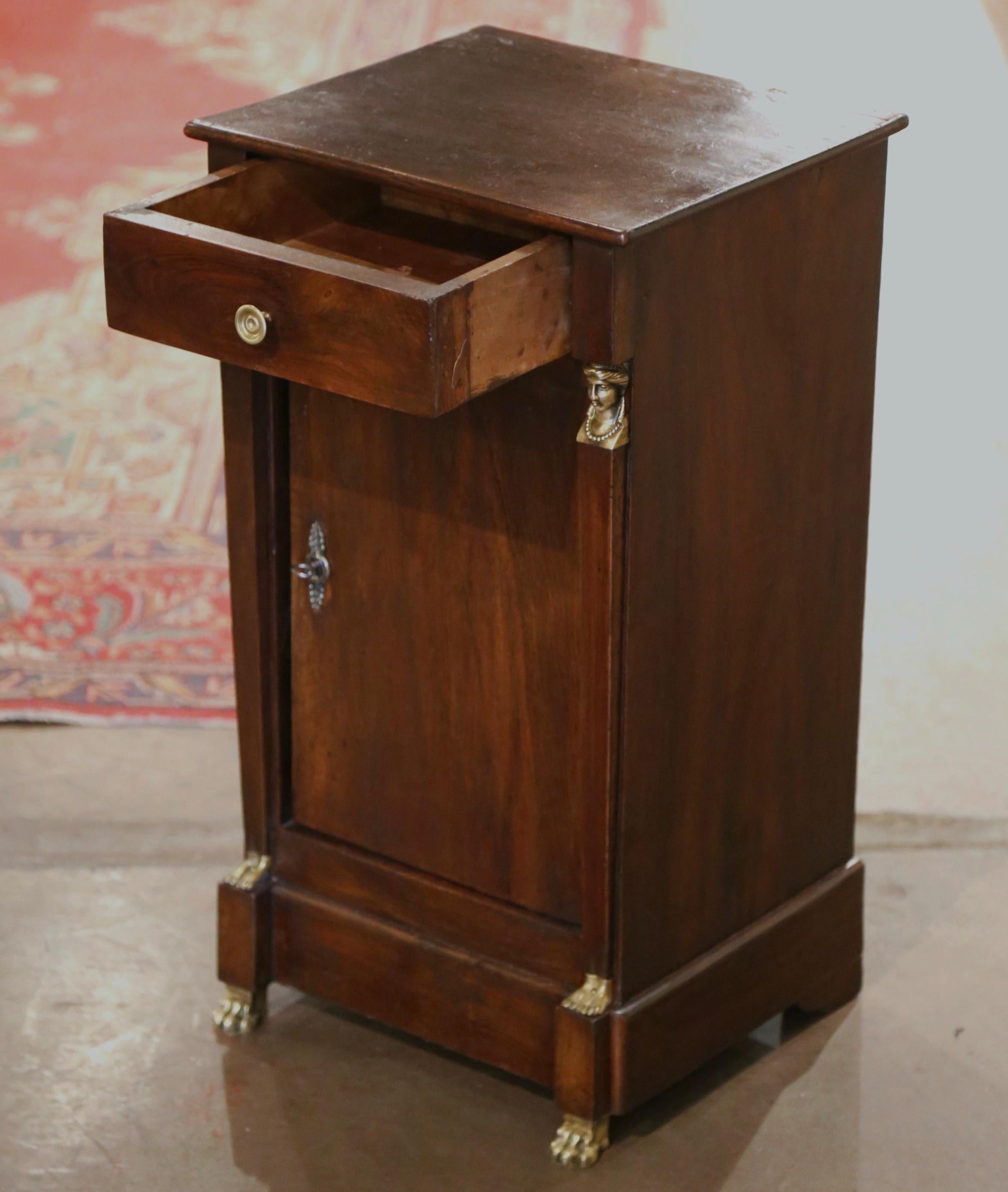 19th Century French Empire Mahogany Nightstand Bedside Table with Bronze Mounts 3