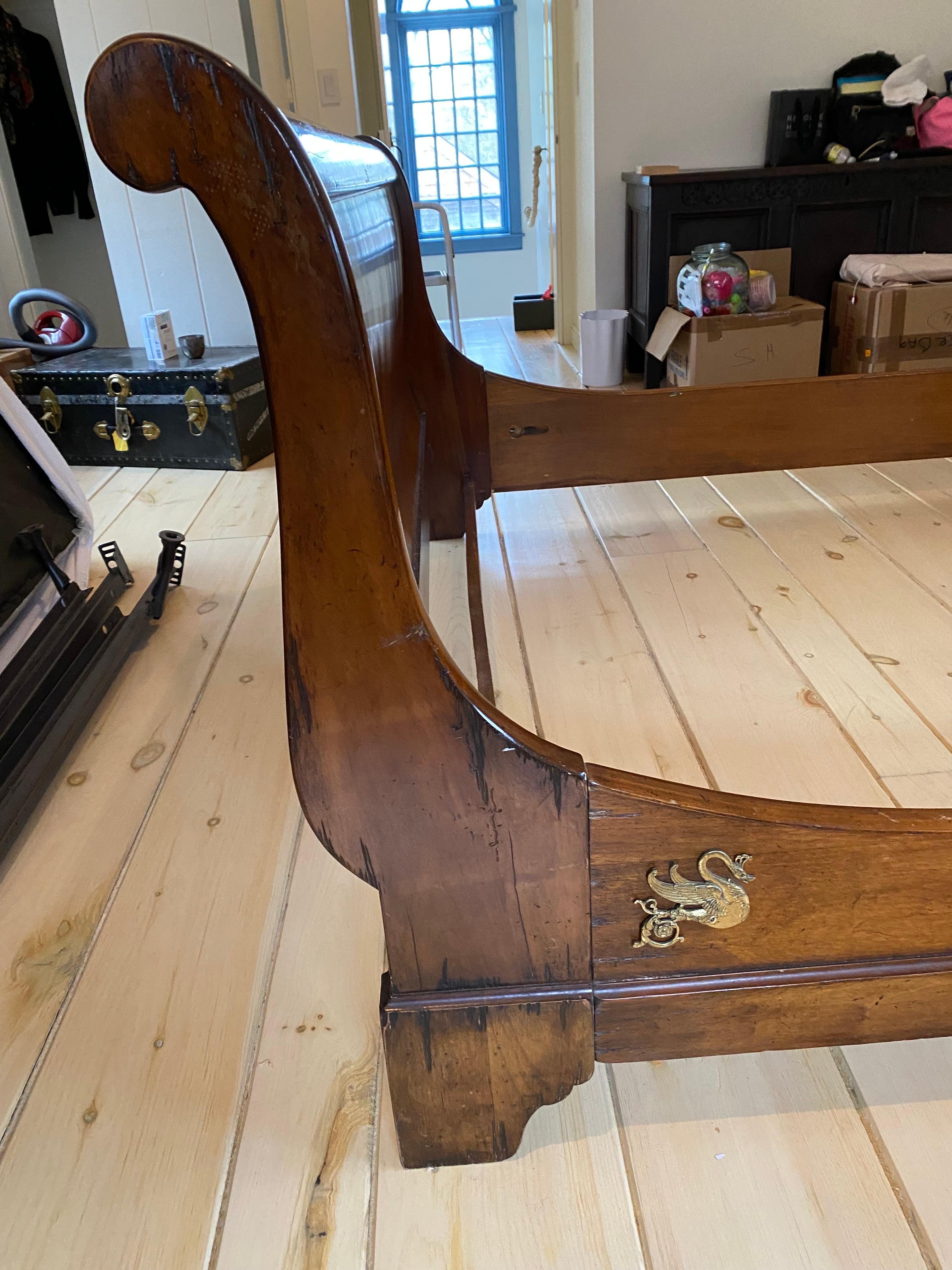 19th Century French Empire Mahogany Queen Size Bed Frame with Brass Mounts 5