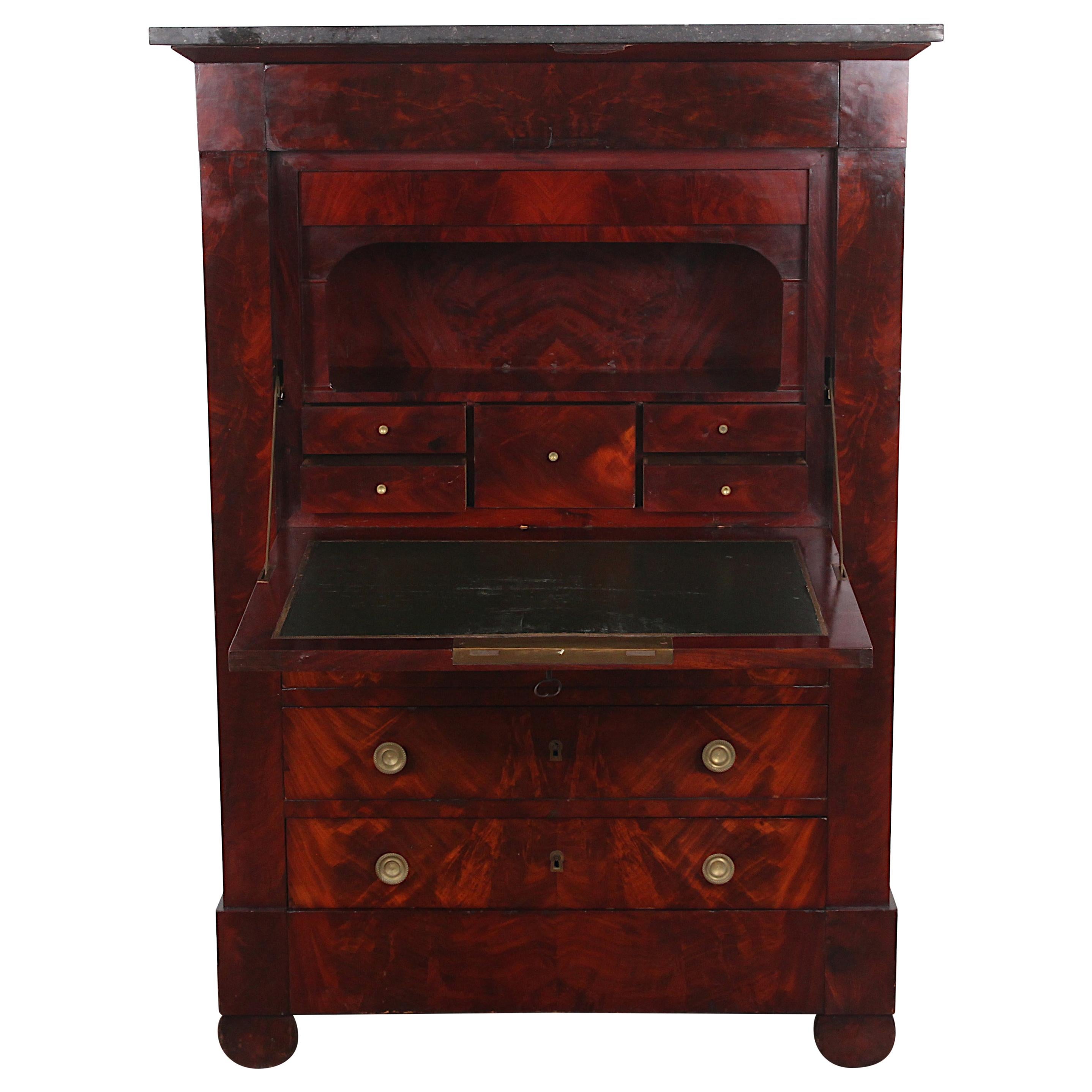 19th Century French Empire Mahogany Secretary