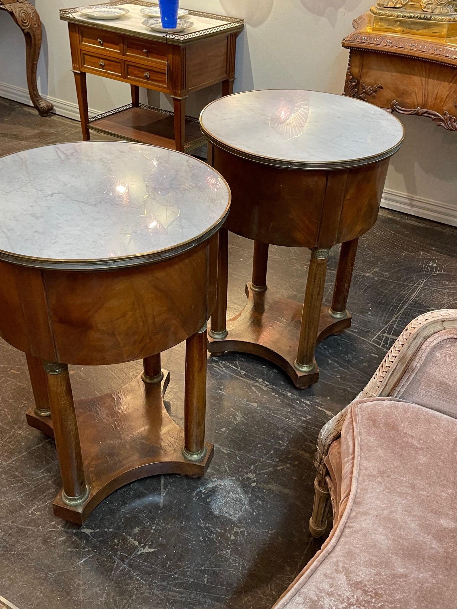 19th Century French Empire Mahogany Side Tables with Marble Tops 7