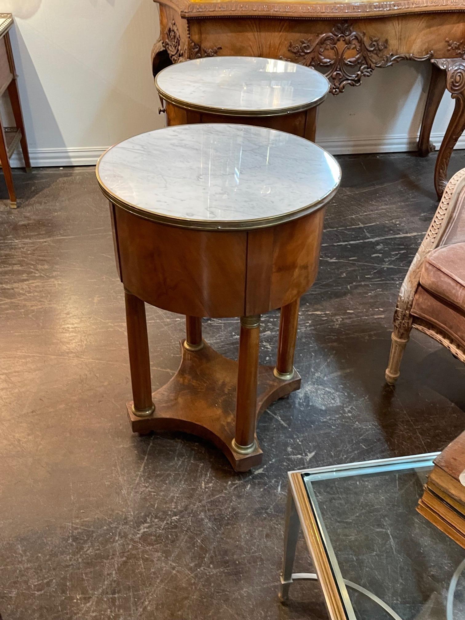 19th Century French Empire Mahogany Side Tables with Marble Tops 8