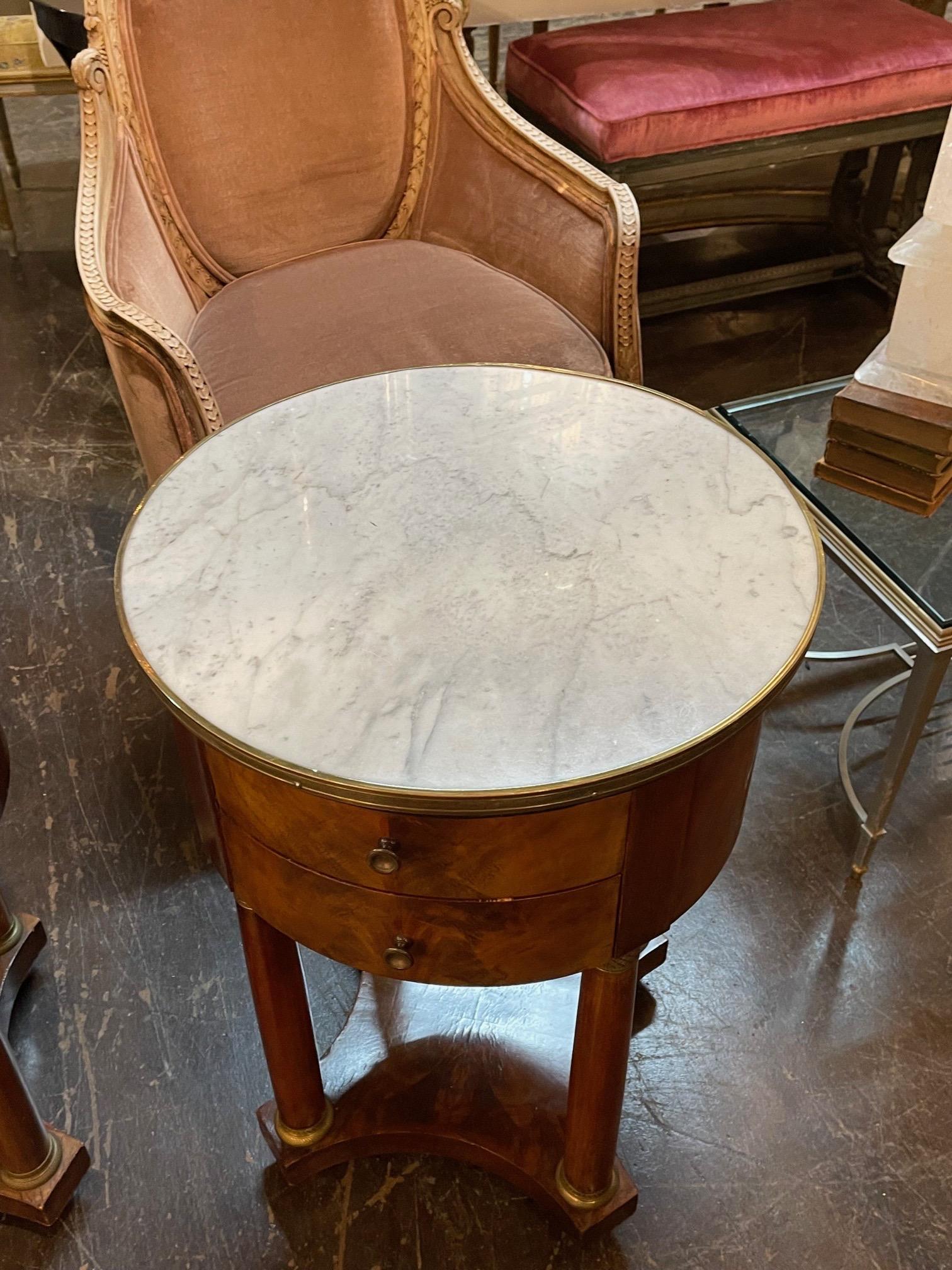 19th Century French Empire Mahogany Side Tables with Marble Tops In Good Condition In Dallas, TX