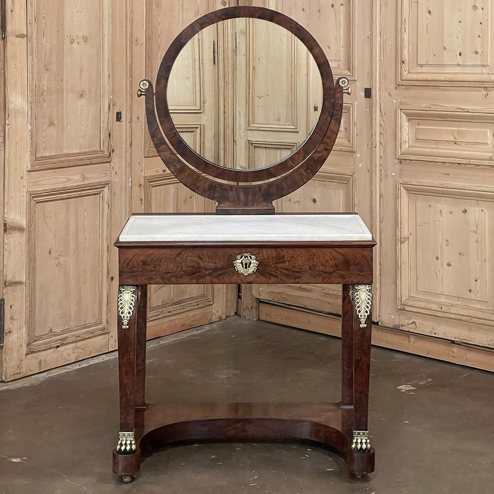 Hand-Crafted 19th Century French Empire Mahogany Vanity with Carrara Marble For Sale