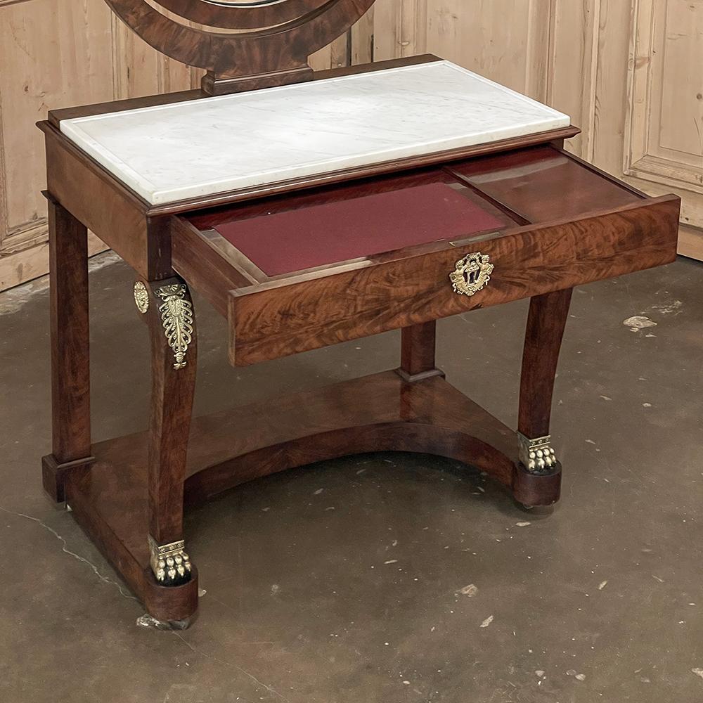 Bronze 19th Century French Empire Mahogany Vanity with Carrara Marble For Sale