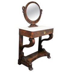 19th Century French Empire Mahogany Vanity with Marble Top and Oval Tilt Mirror