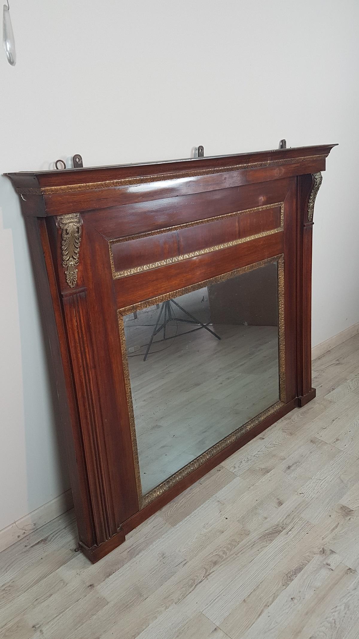 Carved 19th Century French Empire Mahogany Wall Mirror with Original Mercury Mirror