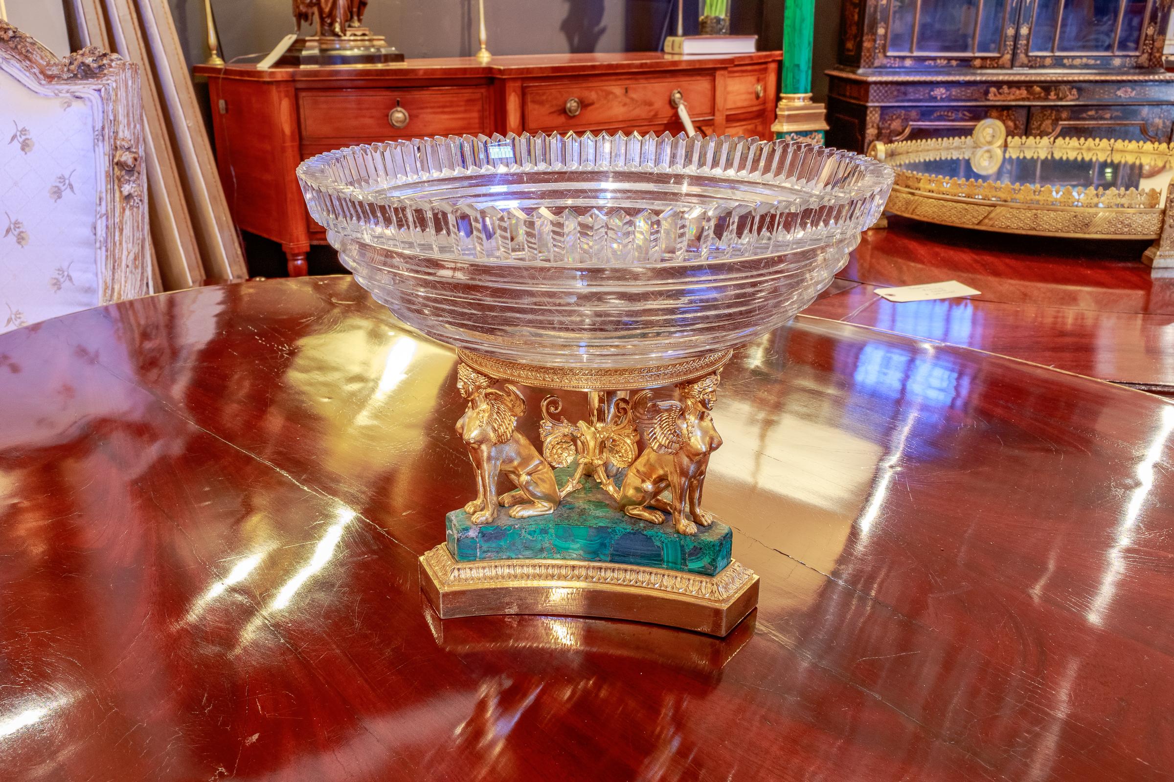 19th Century French Empire Malachite and Gilt Bronze Centerpiece For Sale 1