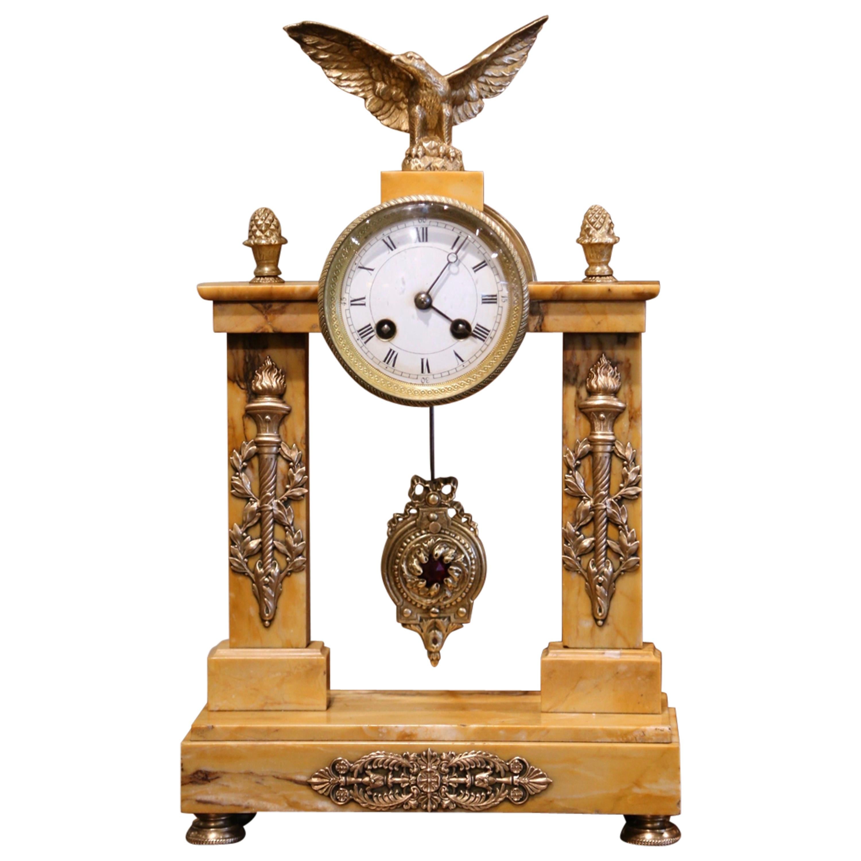 19th Century French Empire Marble and Bronze Mantel Clock from Bonnet & Pottier