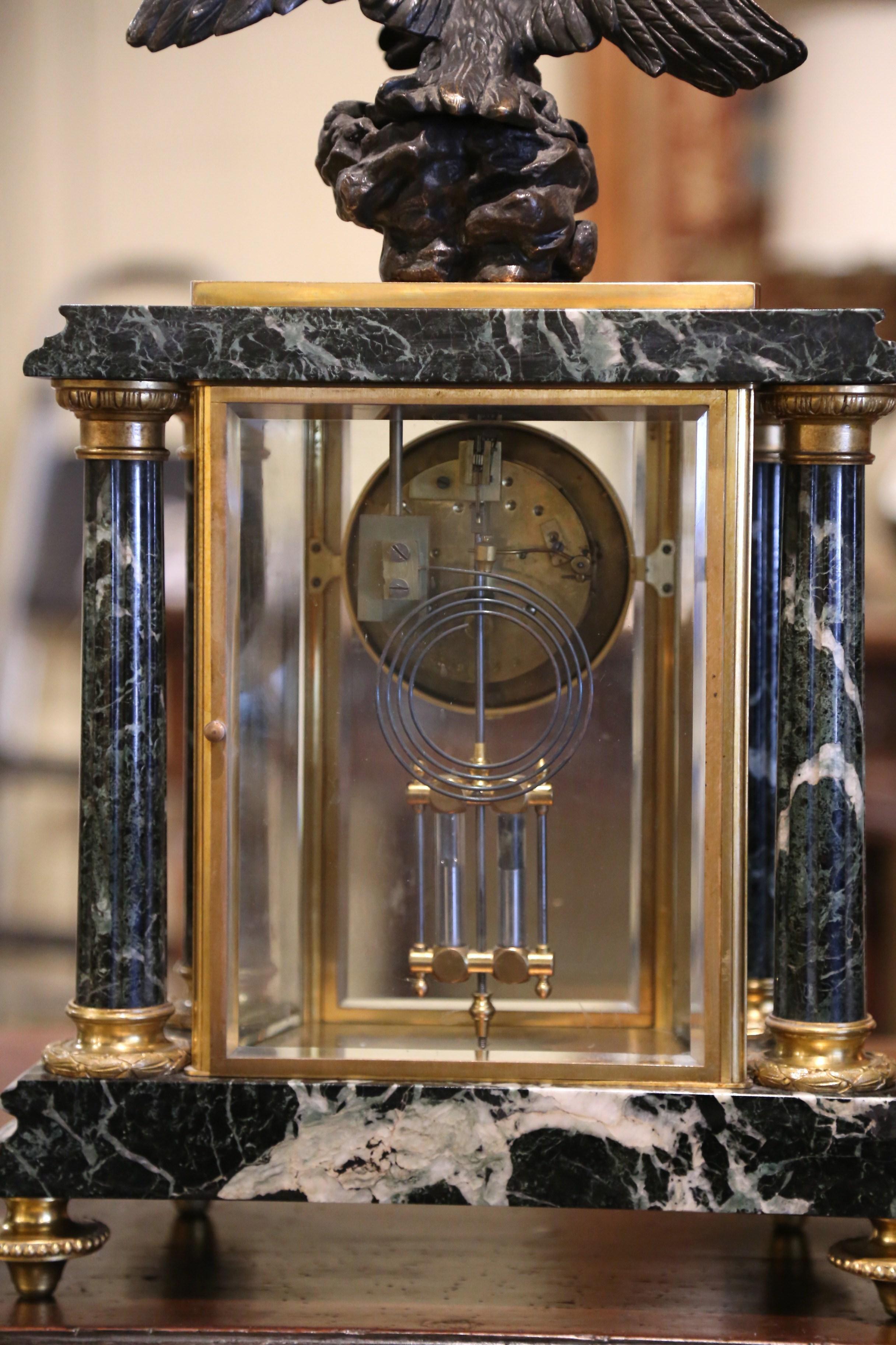 19th Century French Empire Marble & Bronze Mantel Clock with Cassolettes For Sale 10