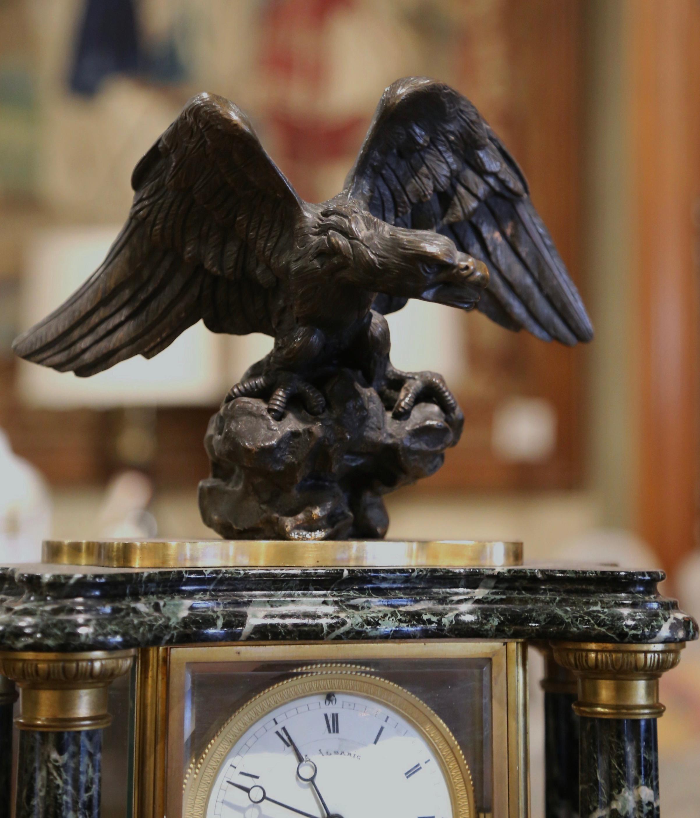 19th Century French Empire Marble & Bronze Mantel Clock with Cassolettes For Sale 2