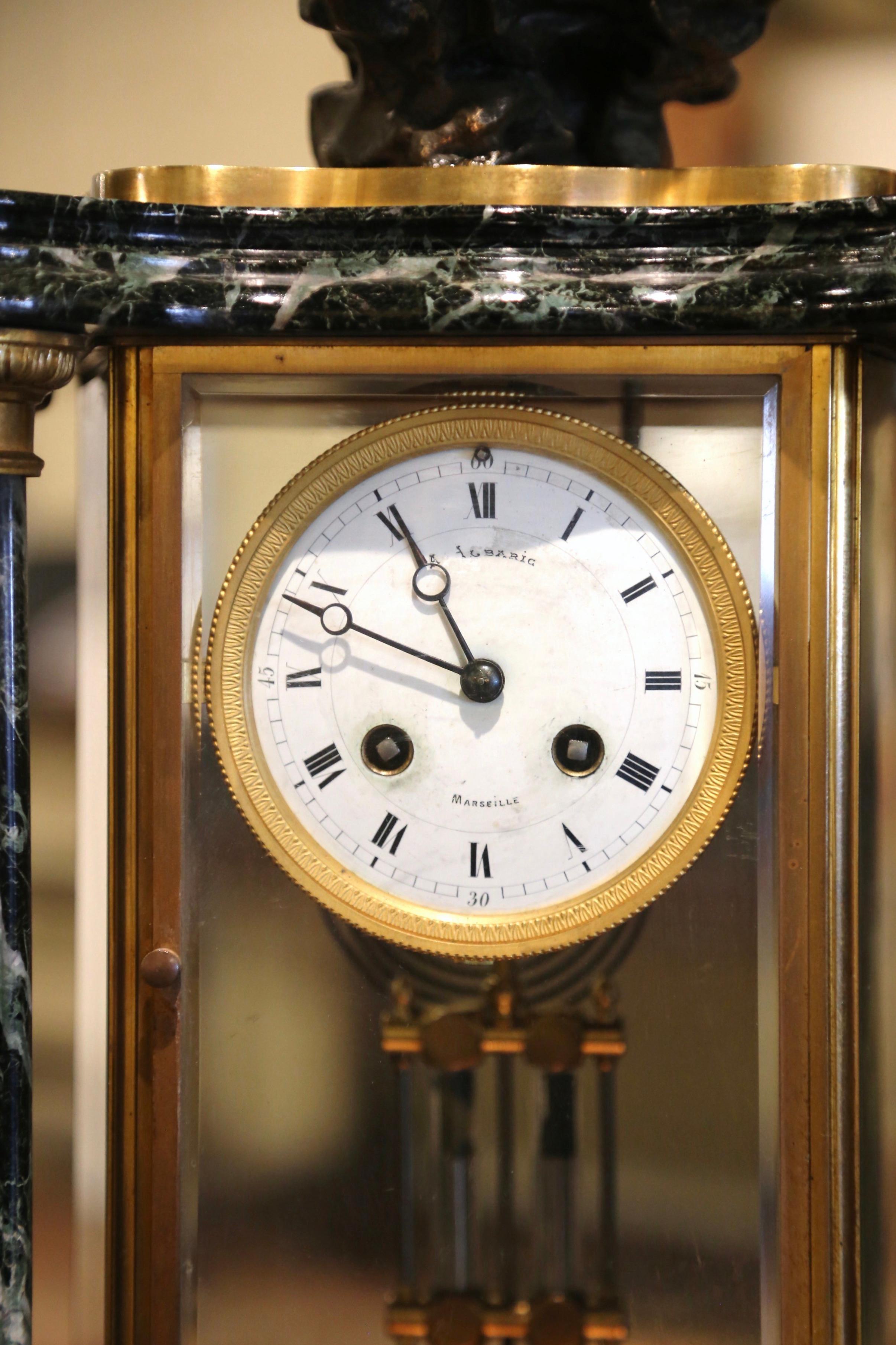 19th Century French Empire Marble & Bronze Mantel Clock with Cassolettes For Sale 3