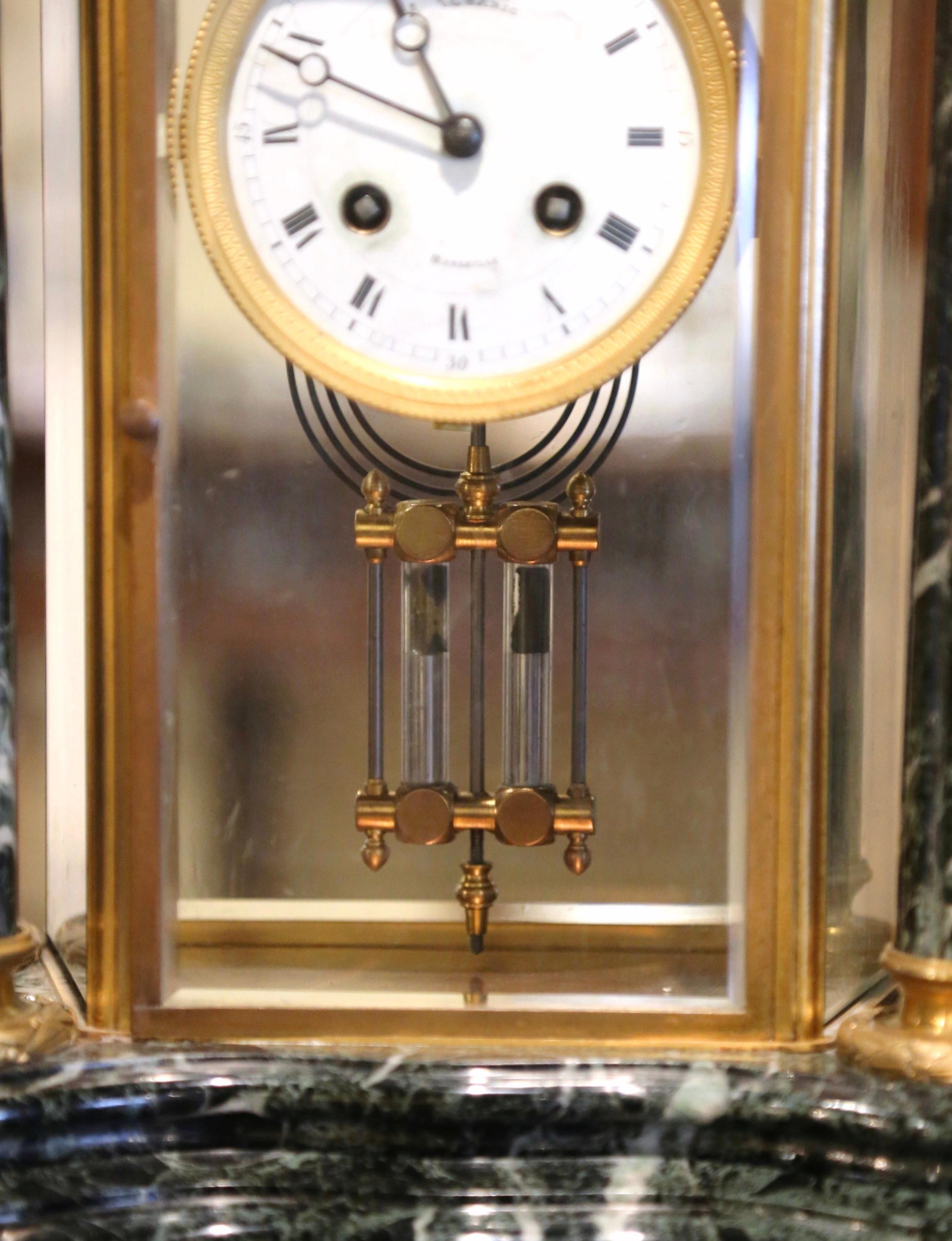 19th Century French Empire Marble & Bronze Mantel Clock with Cassolettes For Sale 4