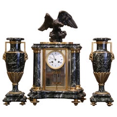 Französische Empire-Kaminuhr aus Marmor und Bronze des 19. Jahrhunderts mit Cassolettes