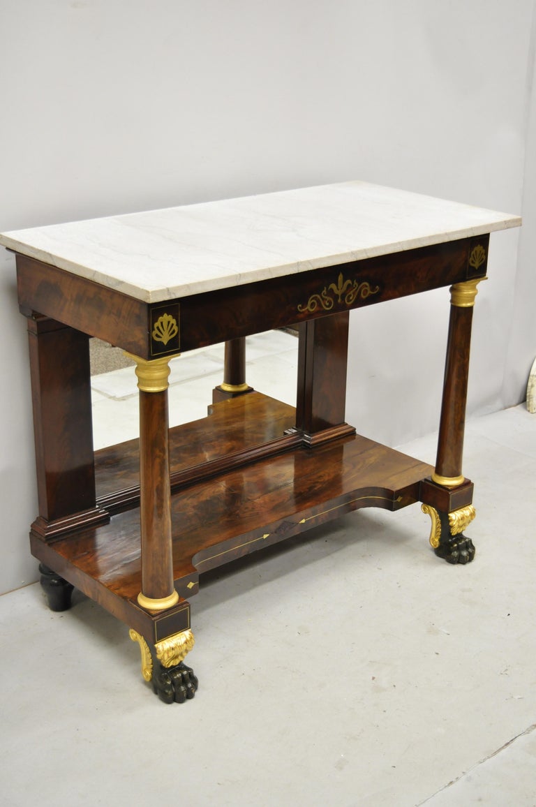 19th Century French Empire Marble-Top Bronze Ormolu Paw Feet Console Hall Table For Sale 9