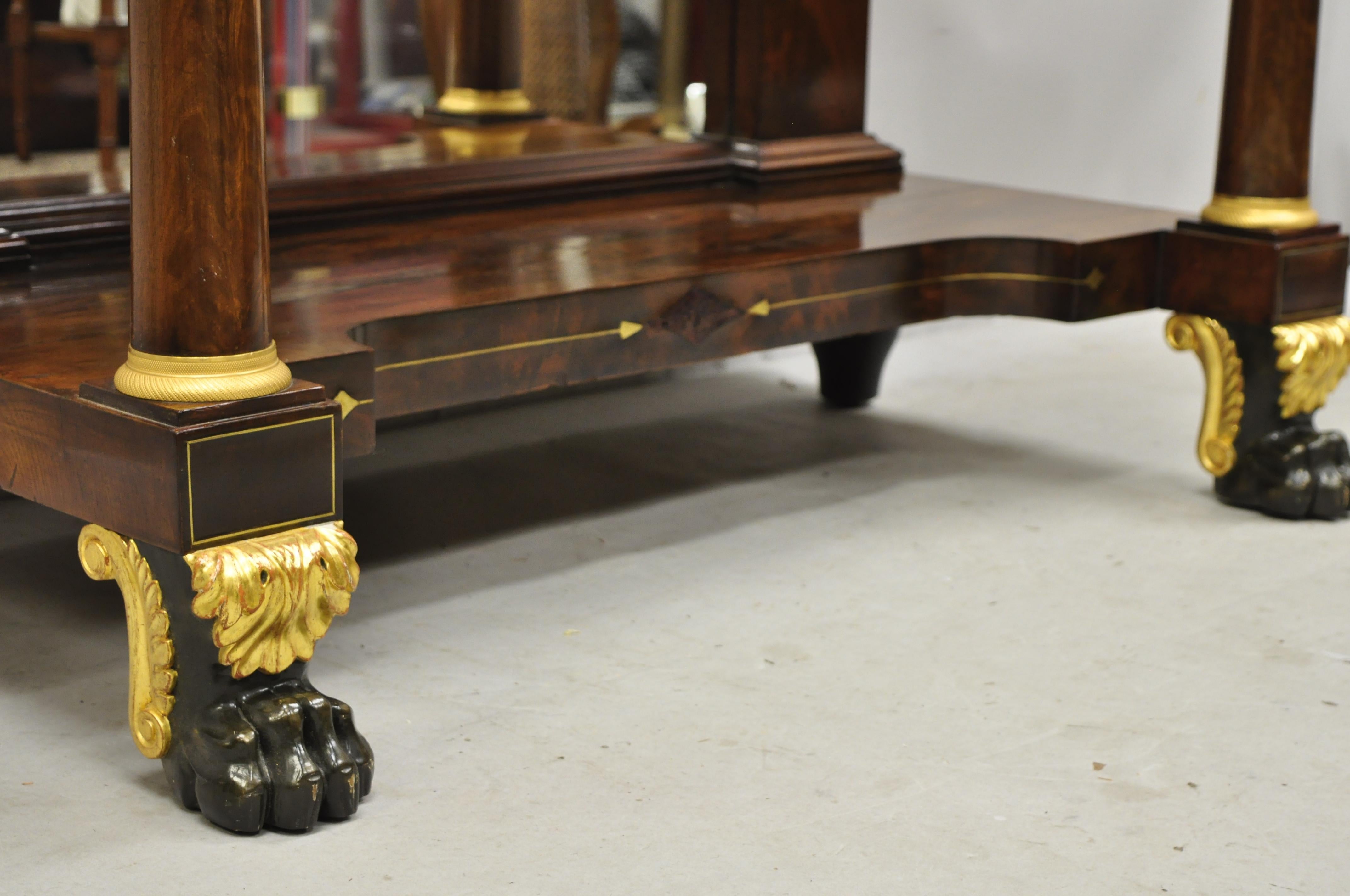 XIXe siècle table console Empire du 19ème siècle à plateau en marbre et bronze orné de pattes de bois en vente
