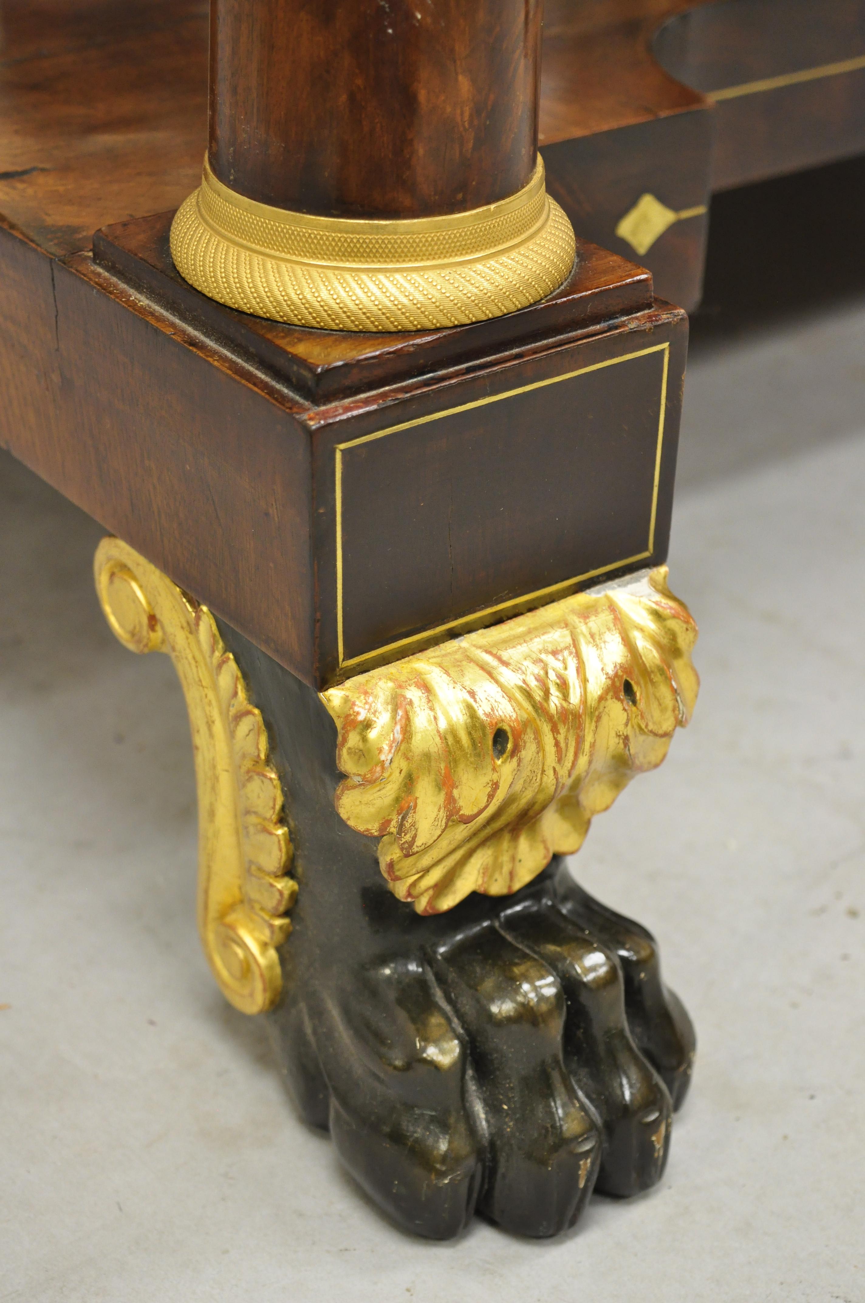 19th Century French Empire Marble-Top Bronze Ormolu Paw Feet Console Hall Table For Sale 5