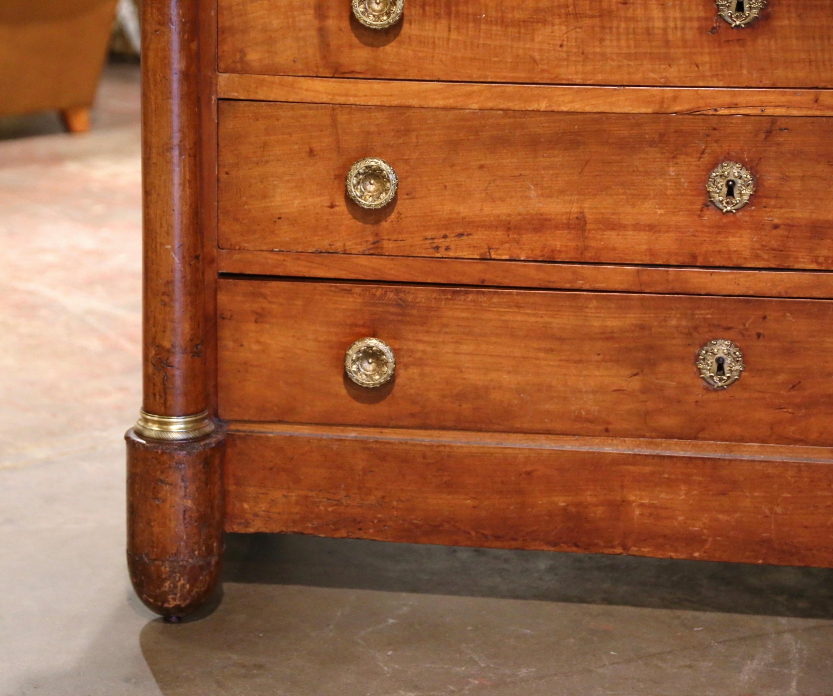 19th Century French Empire Marble Top Carved Walnut Commode Chest of Drawers For Sale 3